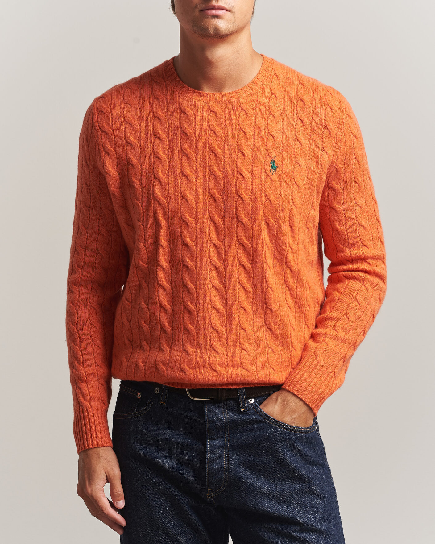 Men | Sweaters & Knitwear | Polo Ralph Lauren | Wool/Cashmere Cable Crew Neck Orange Jasper Heather
