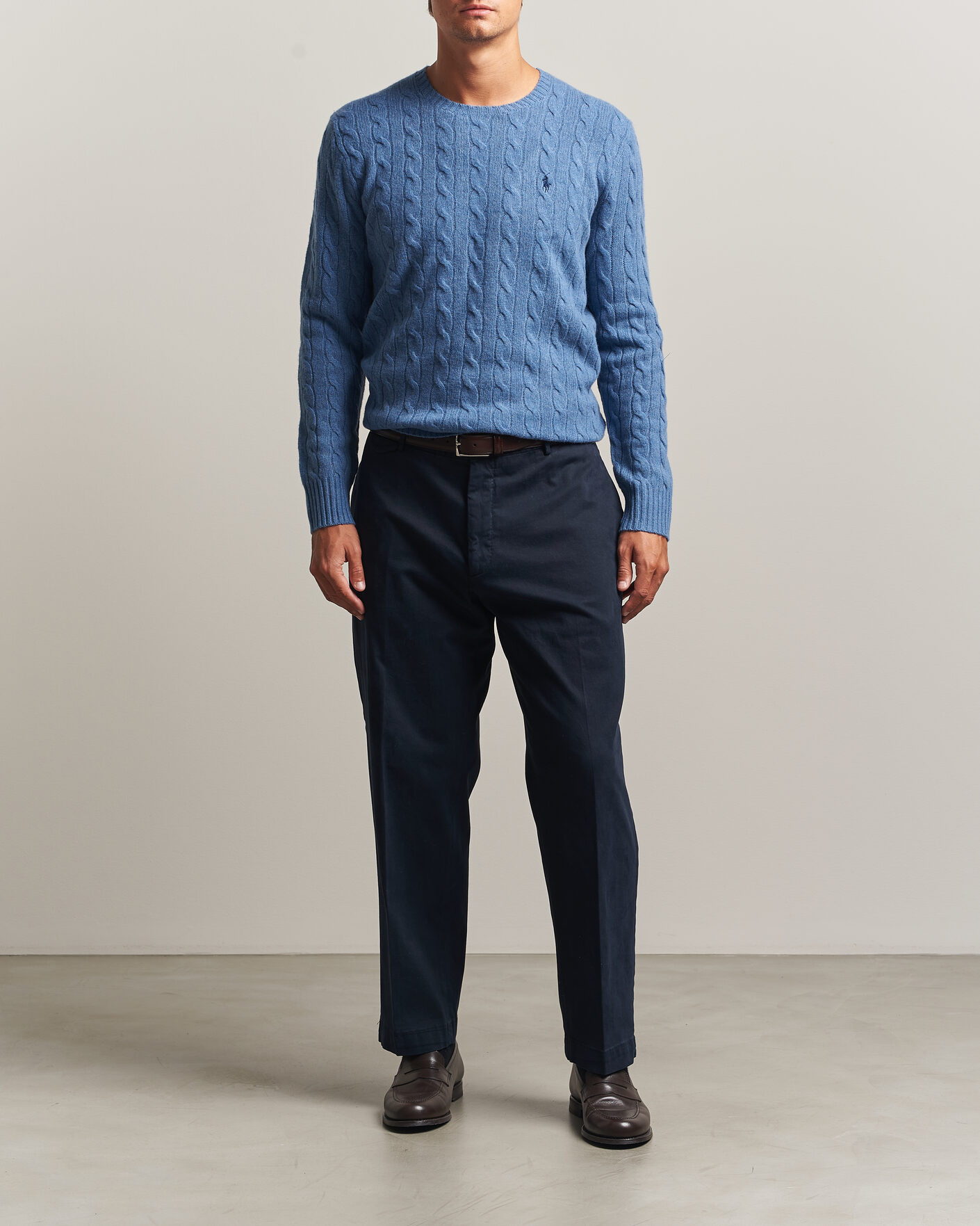 Men | Sweaters & Knitwear | Polo Ralph Lauren | Wool/Cashmere Cable Crew Neck Blue Borage Heather