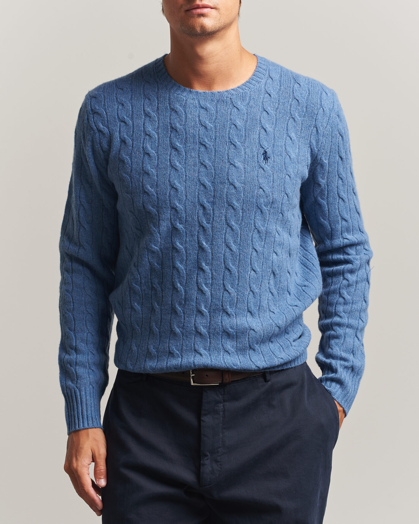 Men | Sweaters & Knitwear | Polo Ralph Lauren | Wool/Cashmere Cable Crew Neck Blue Borage Heather
