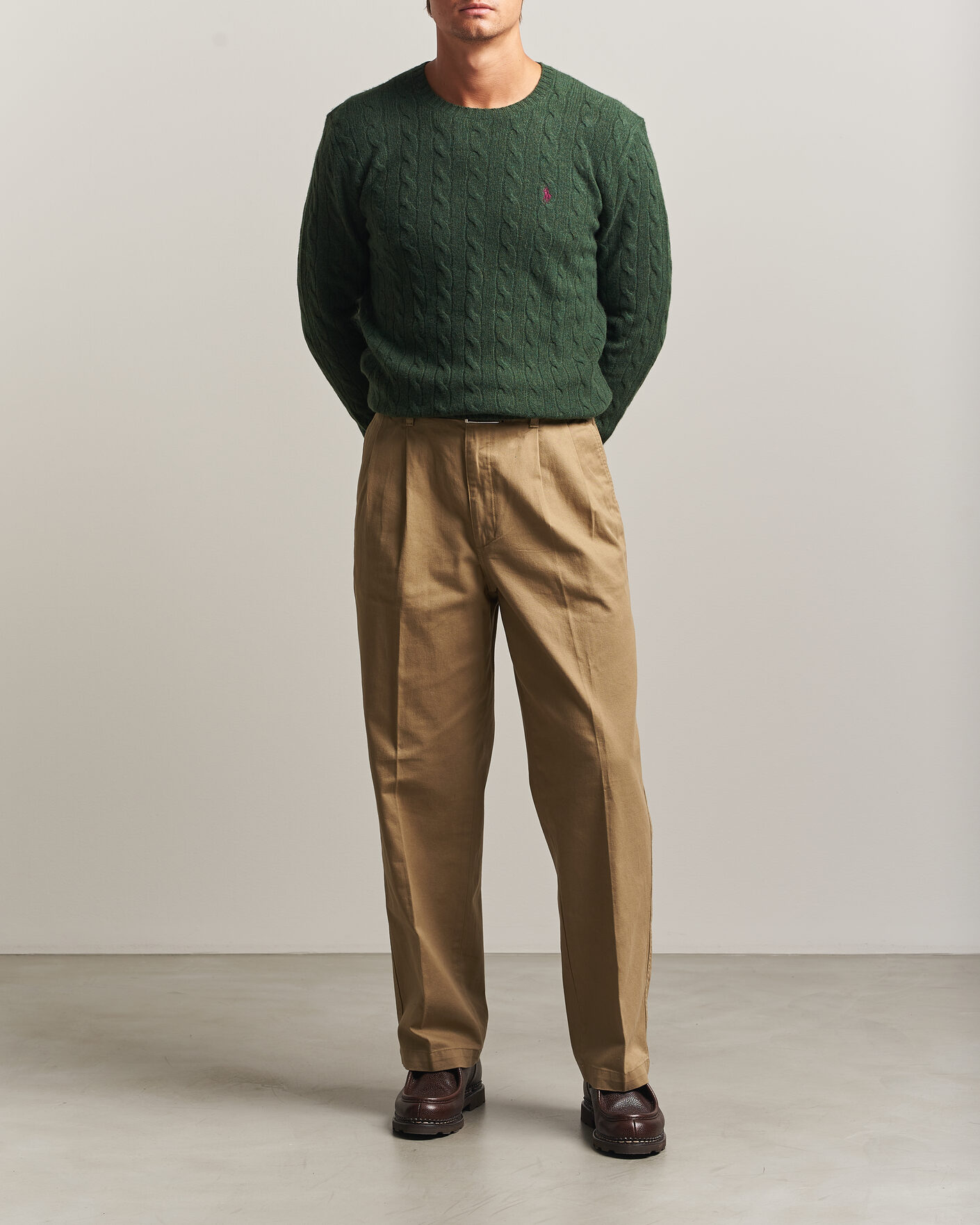 Men | Sweaters & Knitwear | Polo Ralph Lauren | Wool/Cashmere Cable Crew Neck Lodgepole Pine Heather