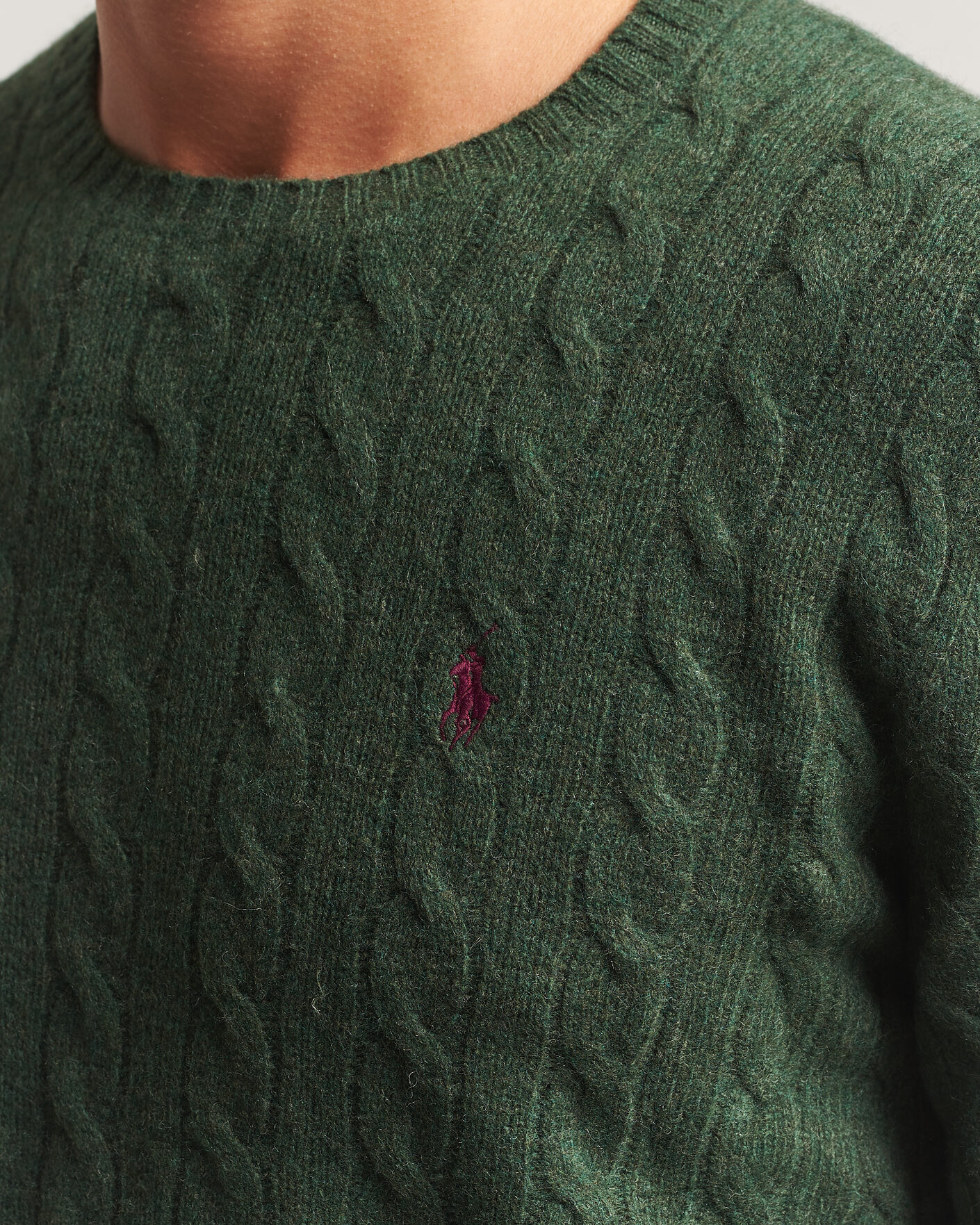 Men | Sweaters & Knitwear | Polo Ralph Lauren | Wool/Cashmere Cable Crew Neck Lodgepole Pine Heather