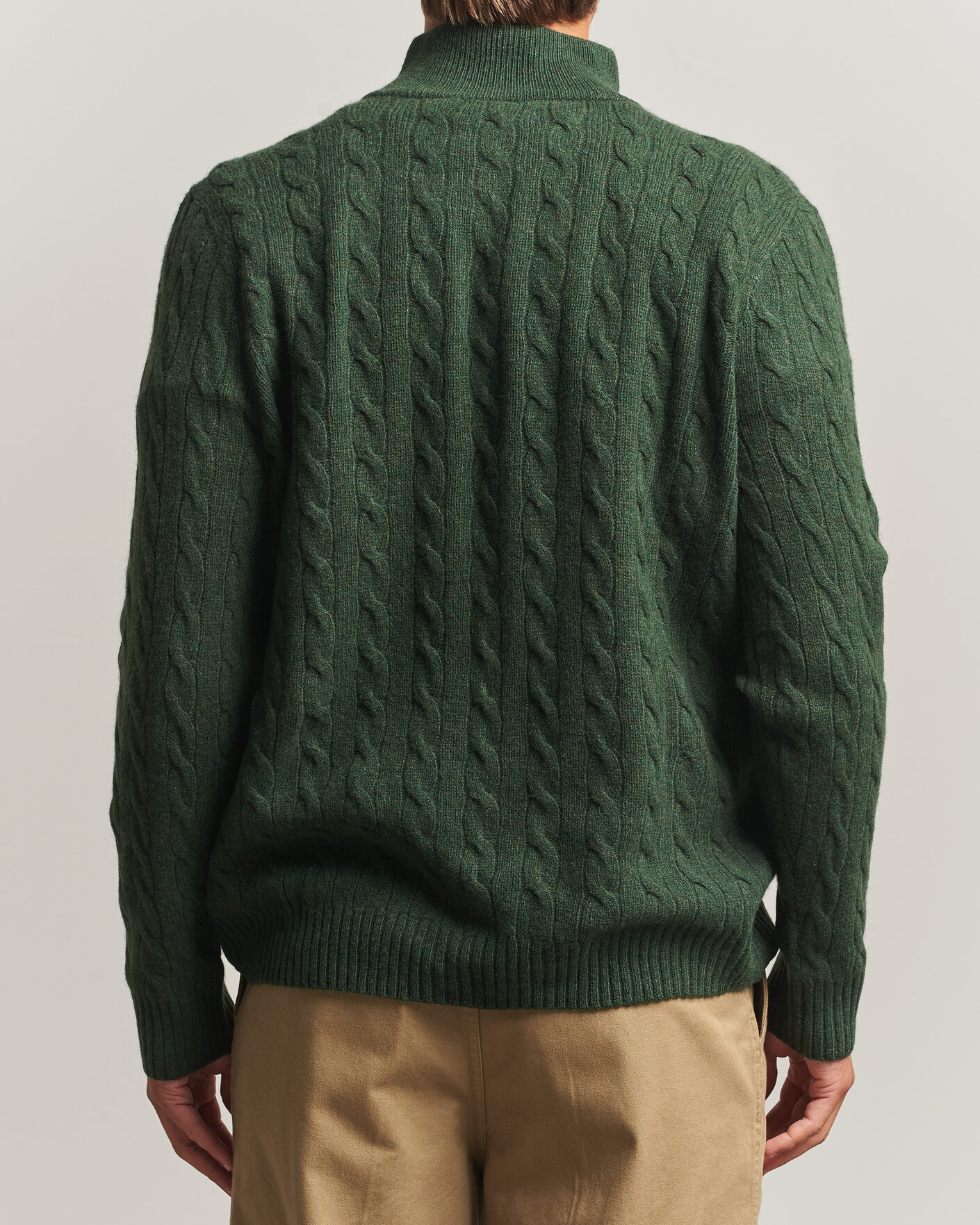 Men | Sweaters & Knitwear | Polo Ralph Lauren | Wool/Cashmere Cable Half Zip Lodgepole Pine Heather