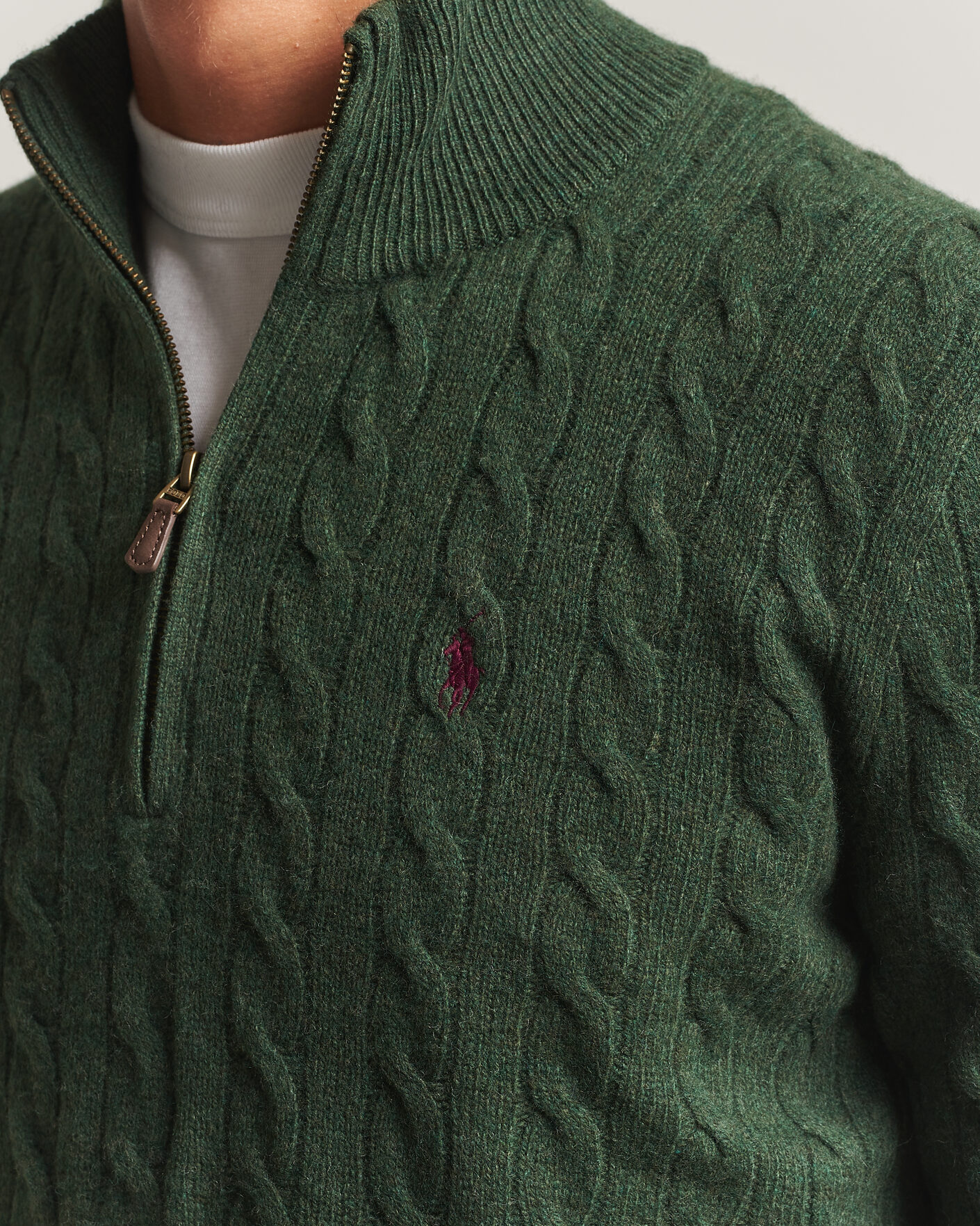 Men | Sweaters & Knitwear | Polo Ralph Lauren | Wool/Cashmere Cable Half Zip Lodgepole Pine Heather