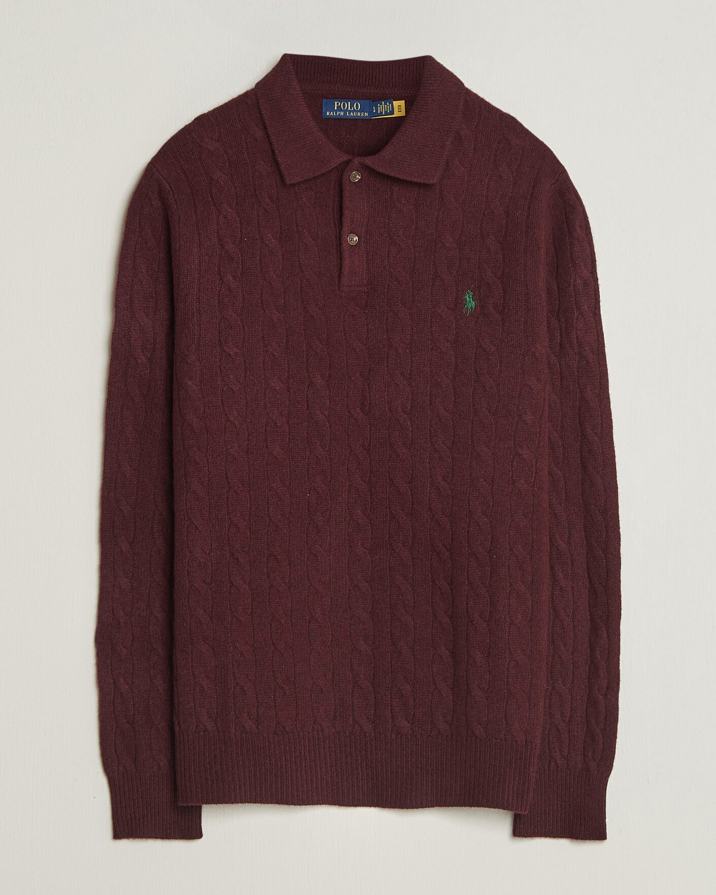Men | Sweaters & Knitwear | Polo Ralph Lauren | Wool/Cashmere Cable Knit Polo Aged Wine Heather