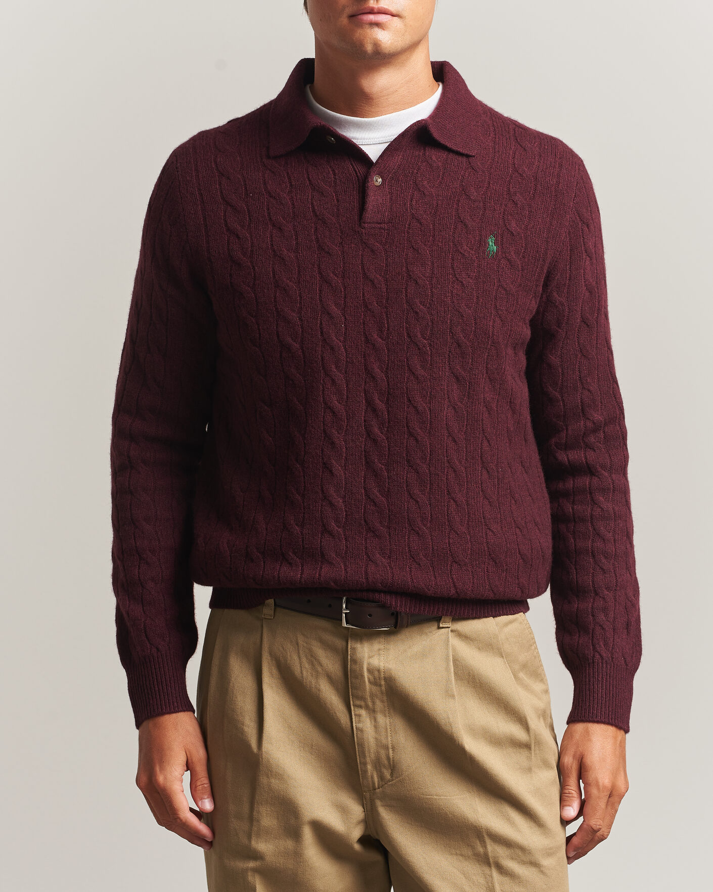Men | Sweaters & Knitwear | Polo Ralph Lauren | Wool/Cashmere Cable Knit Polo Aged Wine Heather