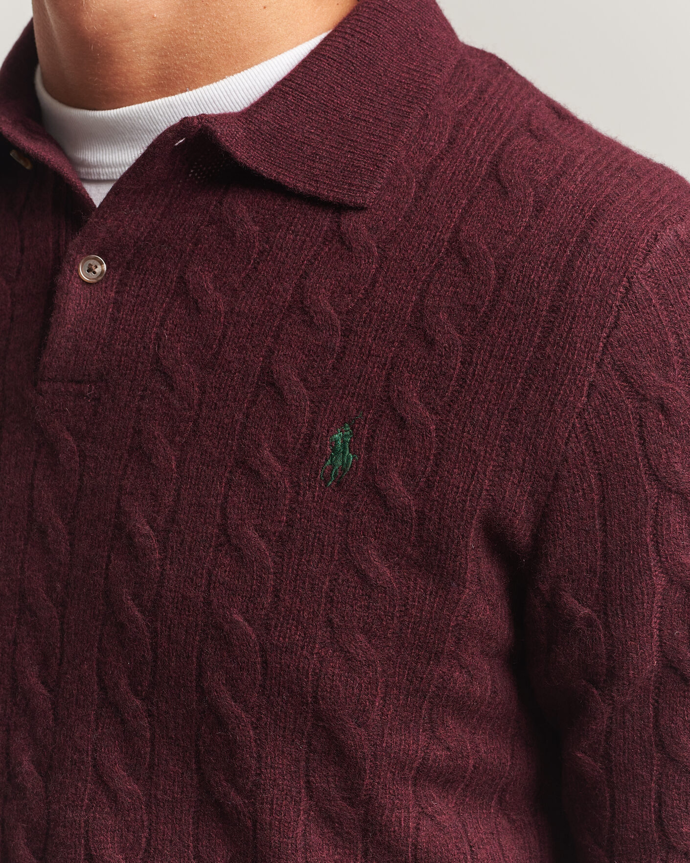 Men | Sweaters & Knitwear | Polo Ralph Lauren | Wool/Cashmere Cable Knit Polo Aged Wine Heather