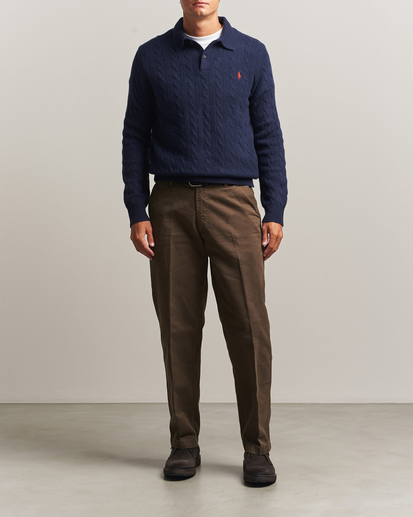 Men | Sweaters & Knitwear | Polo Ralph Lauren | Wool/Cashmere Cable Knit Polo Hunter Navy