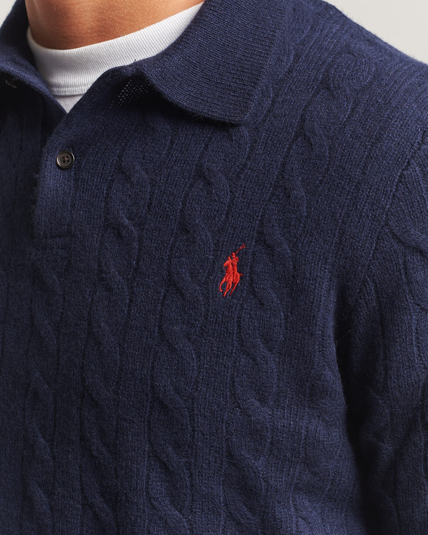 Men | Sweaters & Knitwear | Polo Ralph Lauren | Wool/Cashmere Cable Knit Polo Hunter Navy
