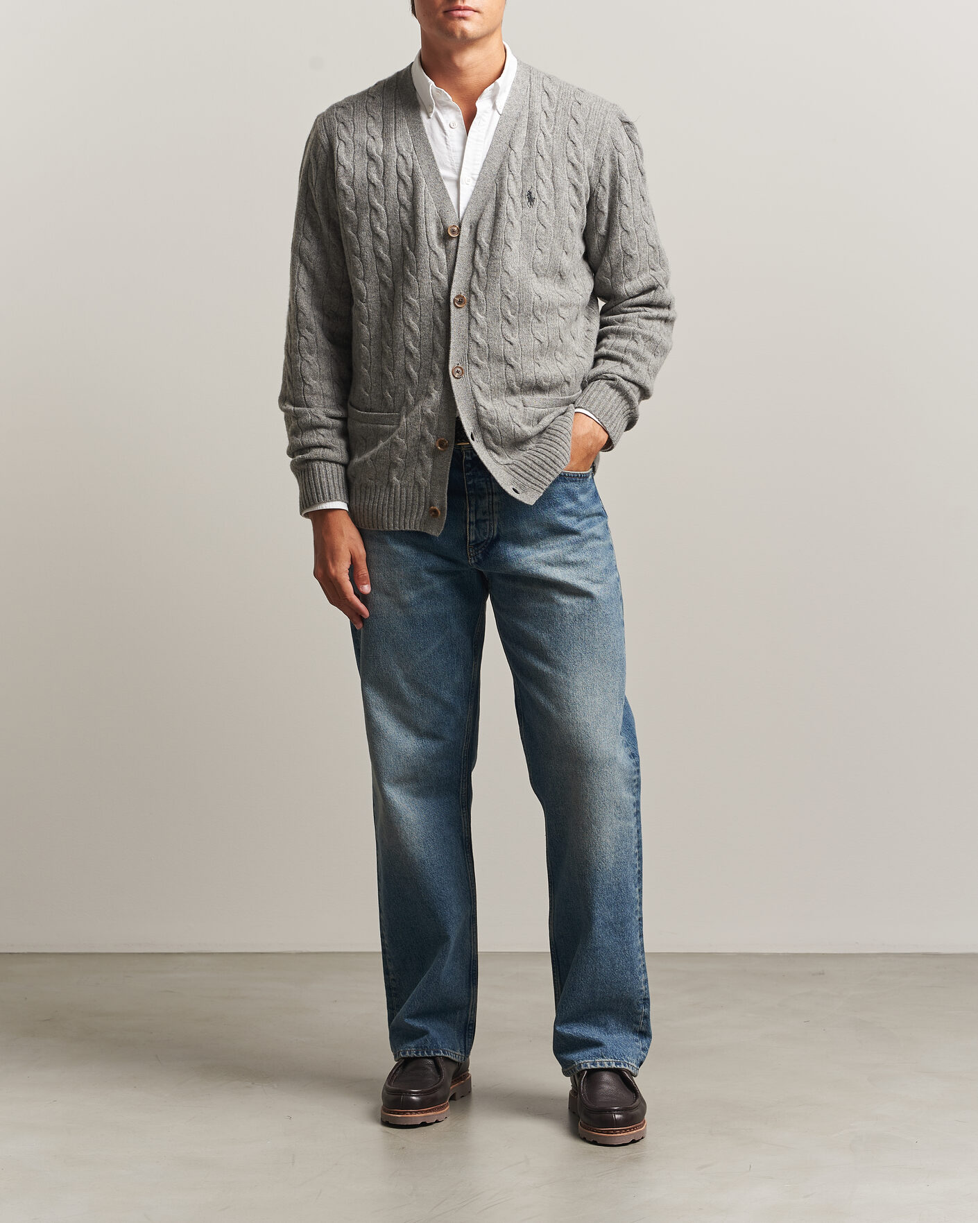 Men | Sweaters & Knitwear | Polo Ralph Lauren | Wool/Cashmere Cable Cardigan Fawn Grey Heather