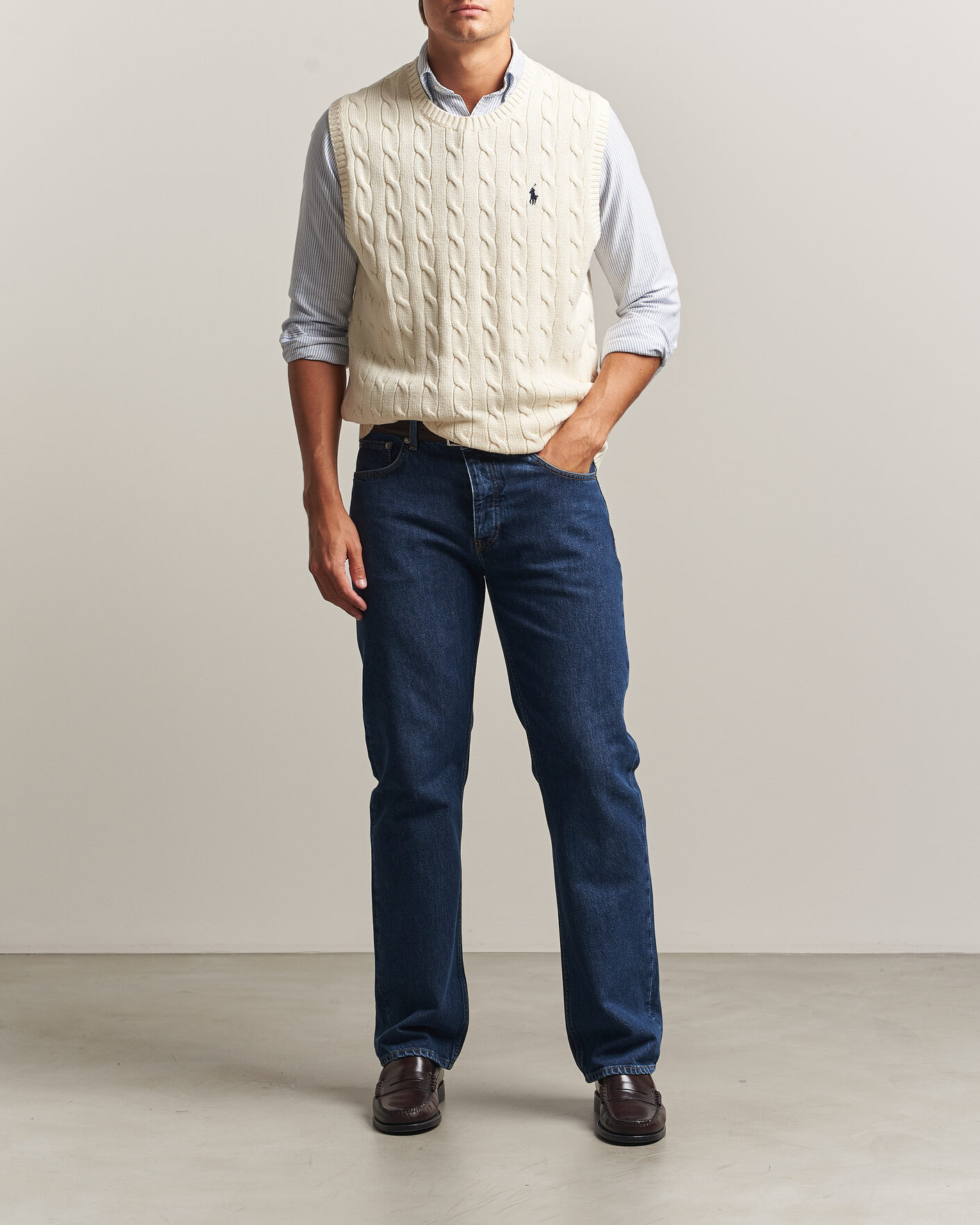 Men | Sweaters & Knitwear | Polo Ralph Lauren | Cotton Cable Vest Andover Cream