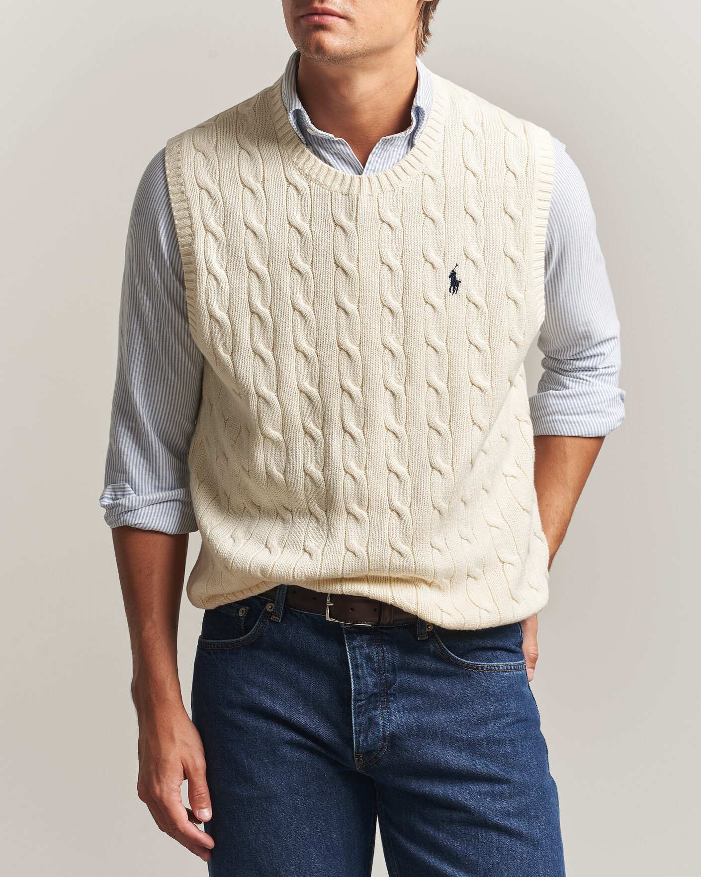 Men | Sweaters & Knitwear | Polo Ralph Lauren | Cotton Cable Vest Andover Cream
