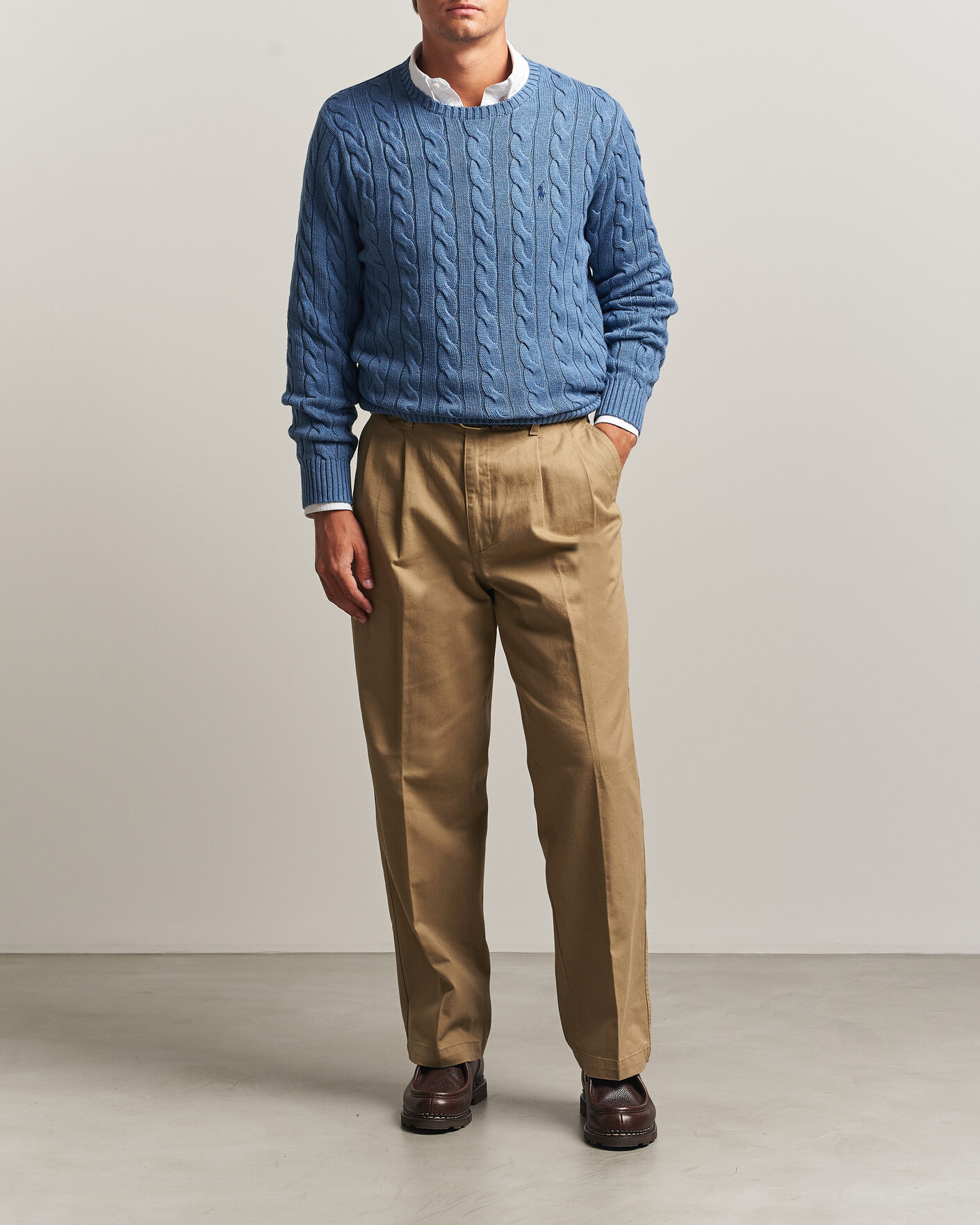 Men | Sweaters & Knitwear | Polo Ralph Lauren | Cotton Cable Pullover Blue Borage Heather