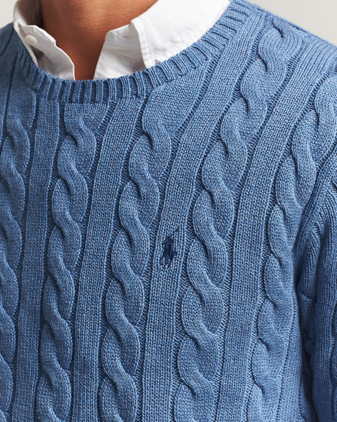 Men | Sweaters & Knitwear | Polo Ralph Lauren | Cotton Cable Pullover Blue Borage Heather