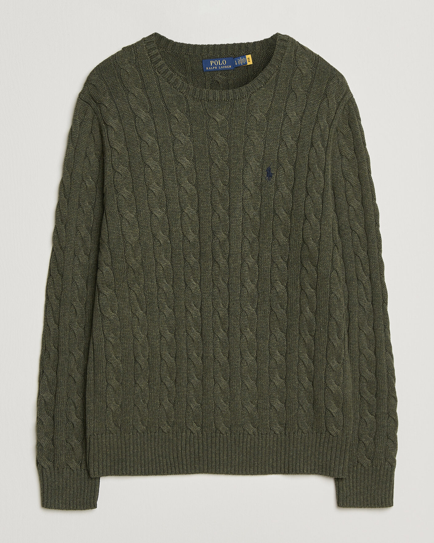 Men | Sweaters & Knitwear | Polo Ralph Lauren | Cotton Cable Pullover  Olive Shrub Heather