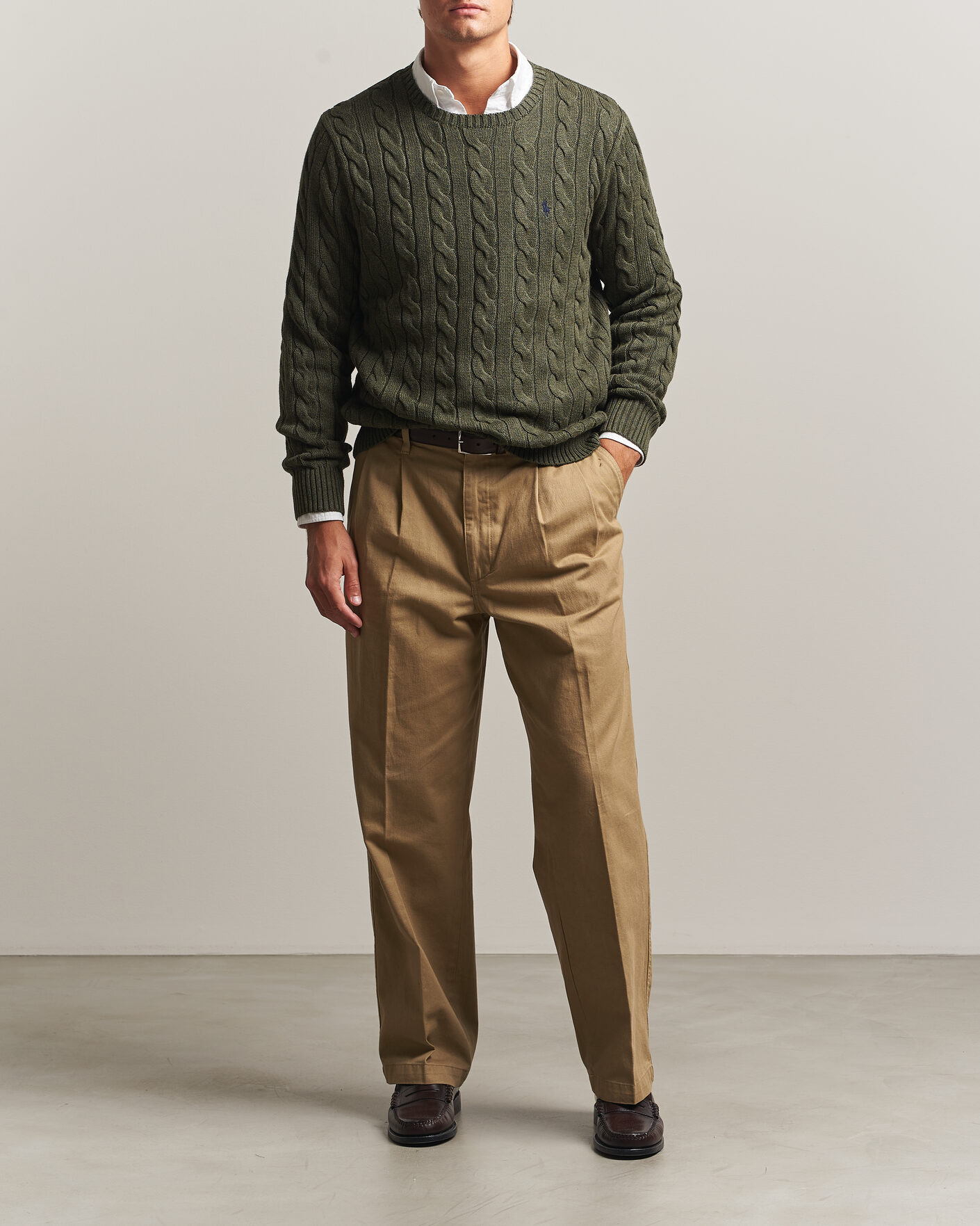 Men | Sweaters & Knitwear | Polo Ralph Lauren | Cotton Cable Pullover  Olive Shrub Heather
