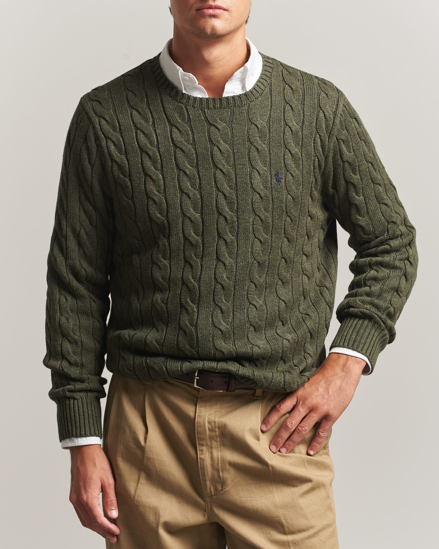 Men | Sweaters & Knitwear | Polo Ralph Lauren | Cotton Cable Pullover  Olive Shrub Heather
