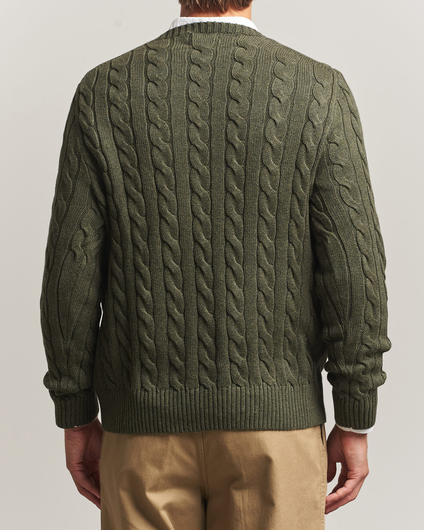 Men | Sweaters & Knitwear | Polo Ralph Lauren | Cotton Cable Pullover  Olive Shrub Heather
