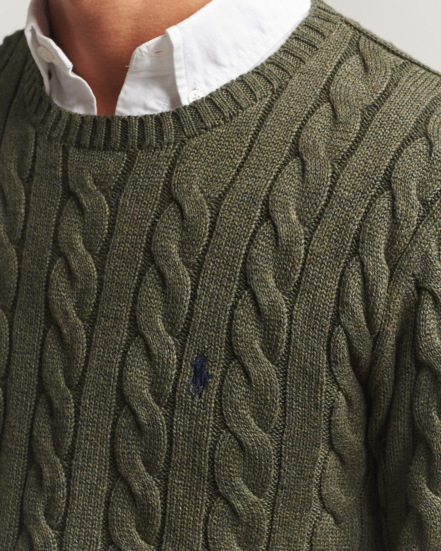 Men | Sweaters & Knitwear | Polo Ralph Lauren | Cotton Cable Pullover  Olive Shrub Heather
