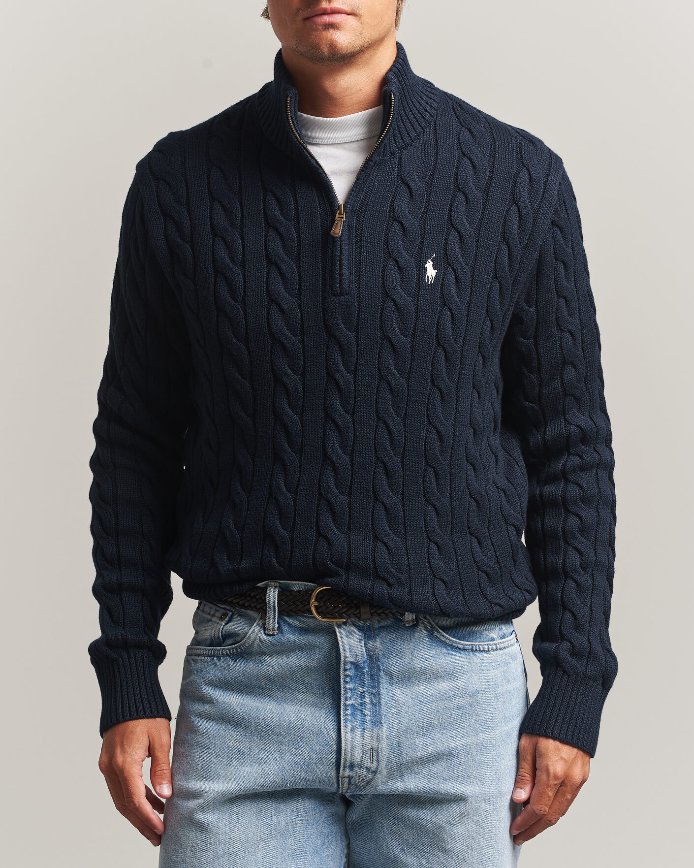 Men | Sweaters & Knitwear | Polo Ralph Lauren | Cotton Cable Half Zip Hunter Navy
