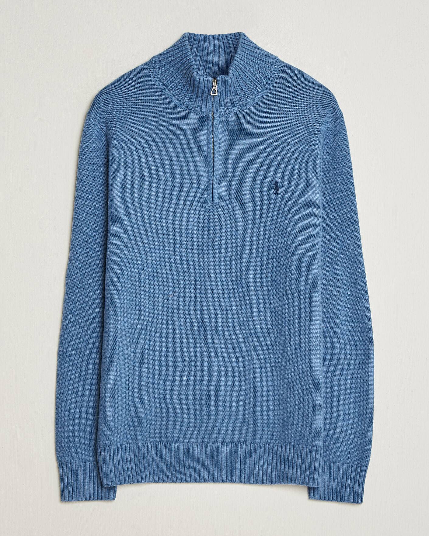 Men | Sweaters & Knitwear | Polo Ralph Lauren | Cotton Pullover Half Zip Blue Borage Heather