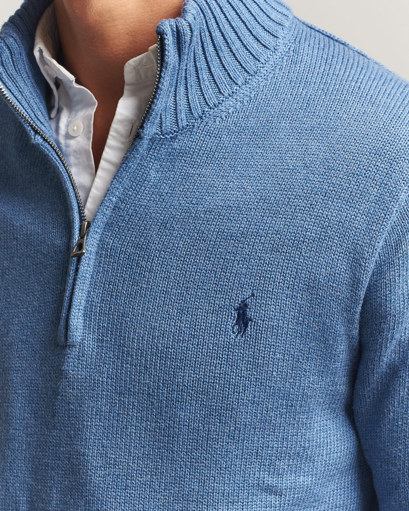 Men | Sweaters & Knitwear | Polo Ralph Lauren | Cotton Pullover Half Zip Blue Borage Heather