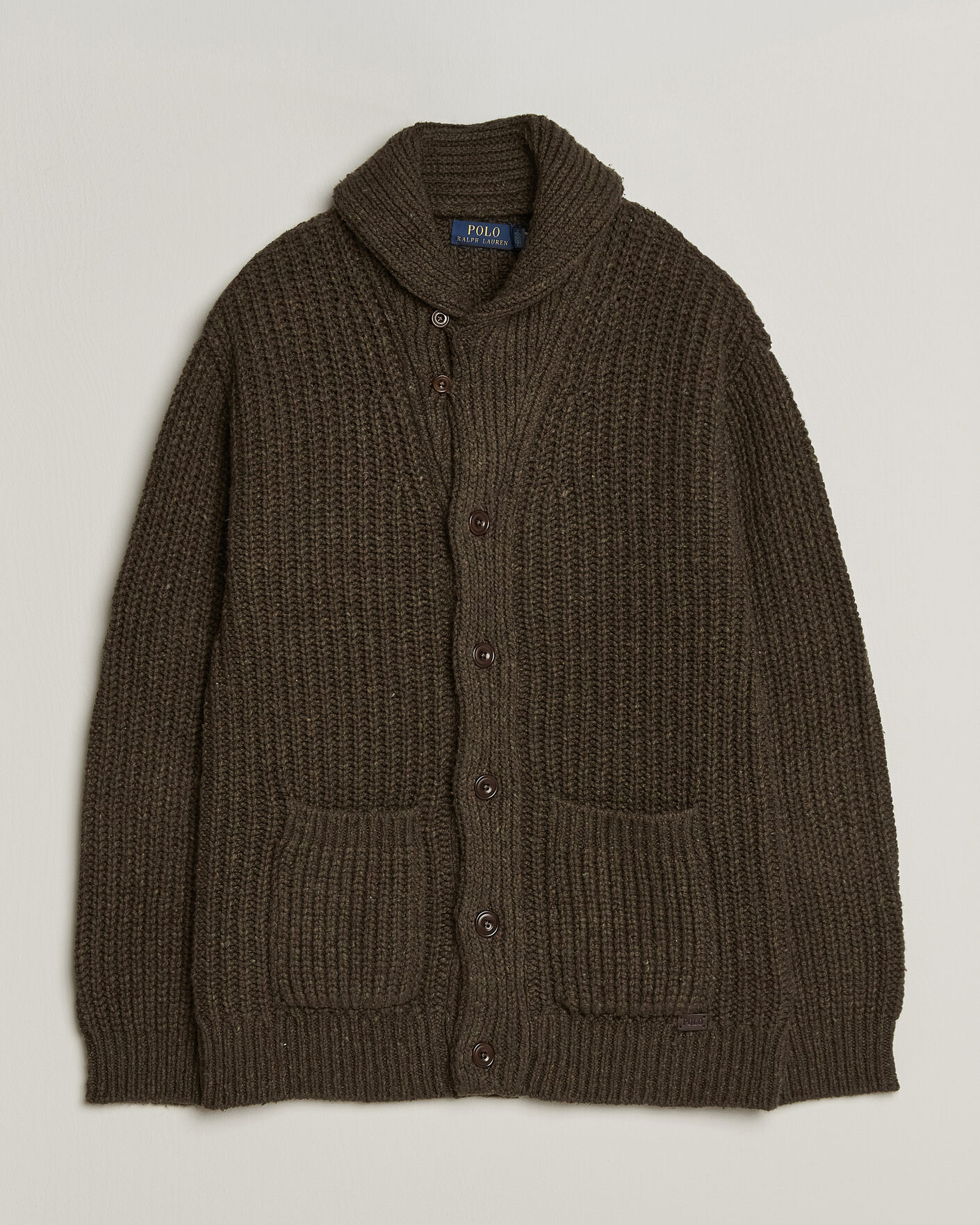 Men | Sweaters & Knitwear | Polo Ralph Lauren | Wool Blend Shawl Collar Cardigan Olive Brown Marl