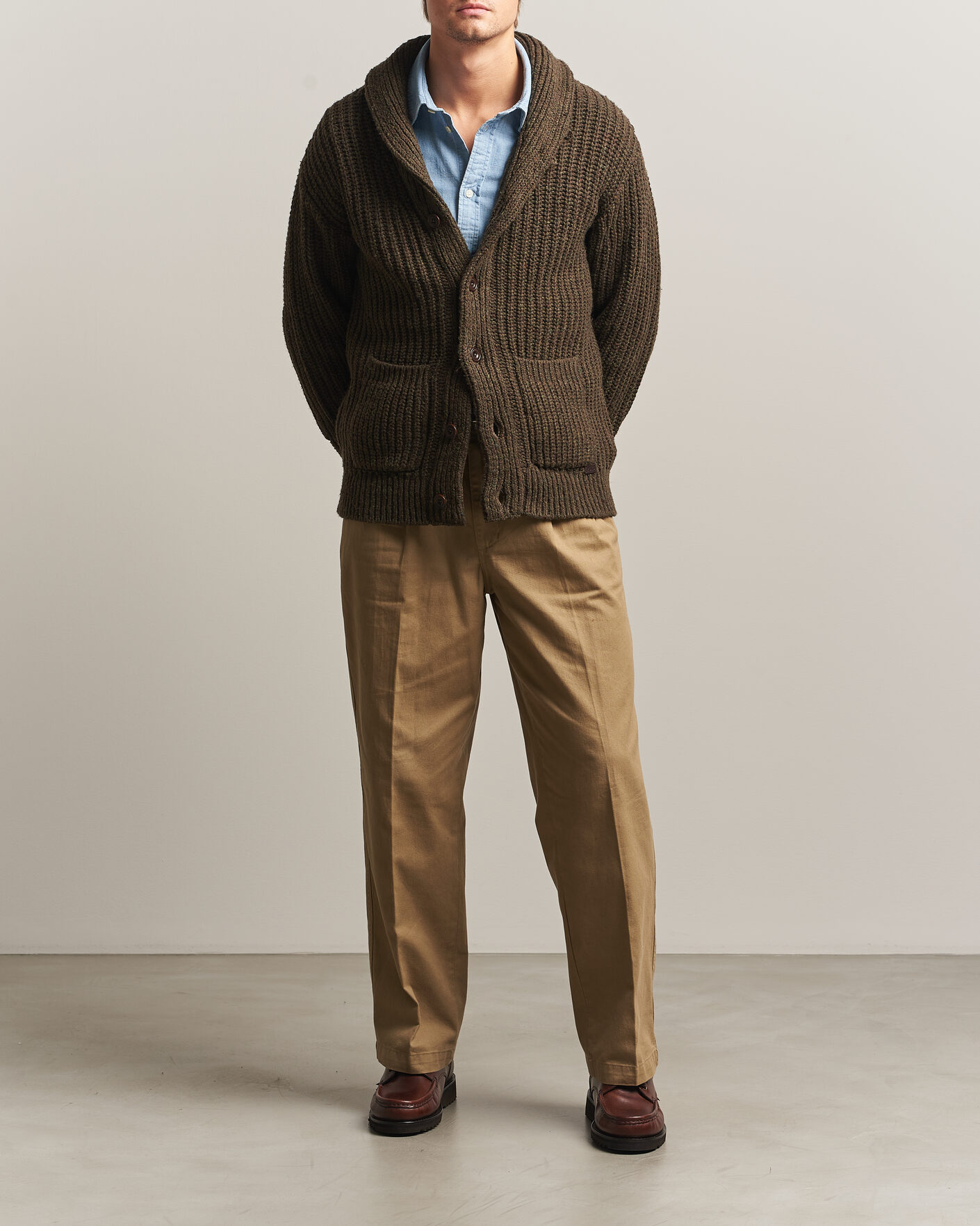 Men | Sweaters & Knitwear | Polo Ralph Lauren | Wool Blend Shawl Collar Cardigan Olive Brown Marl
