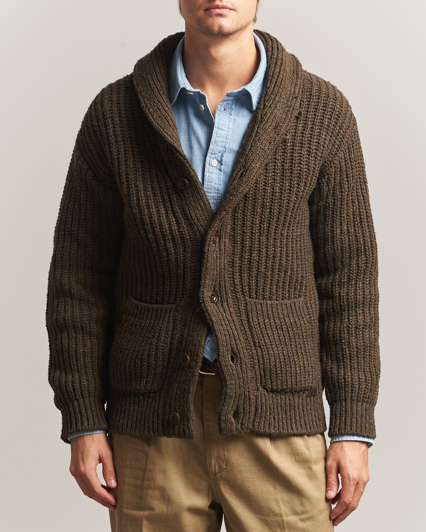 Men | Sweaters & Knitwear | Polo Ralph Lauren | Wool Blend Shawl Collar Cardigan Olive Brown Marl