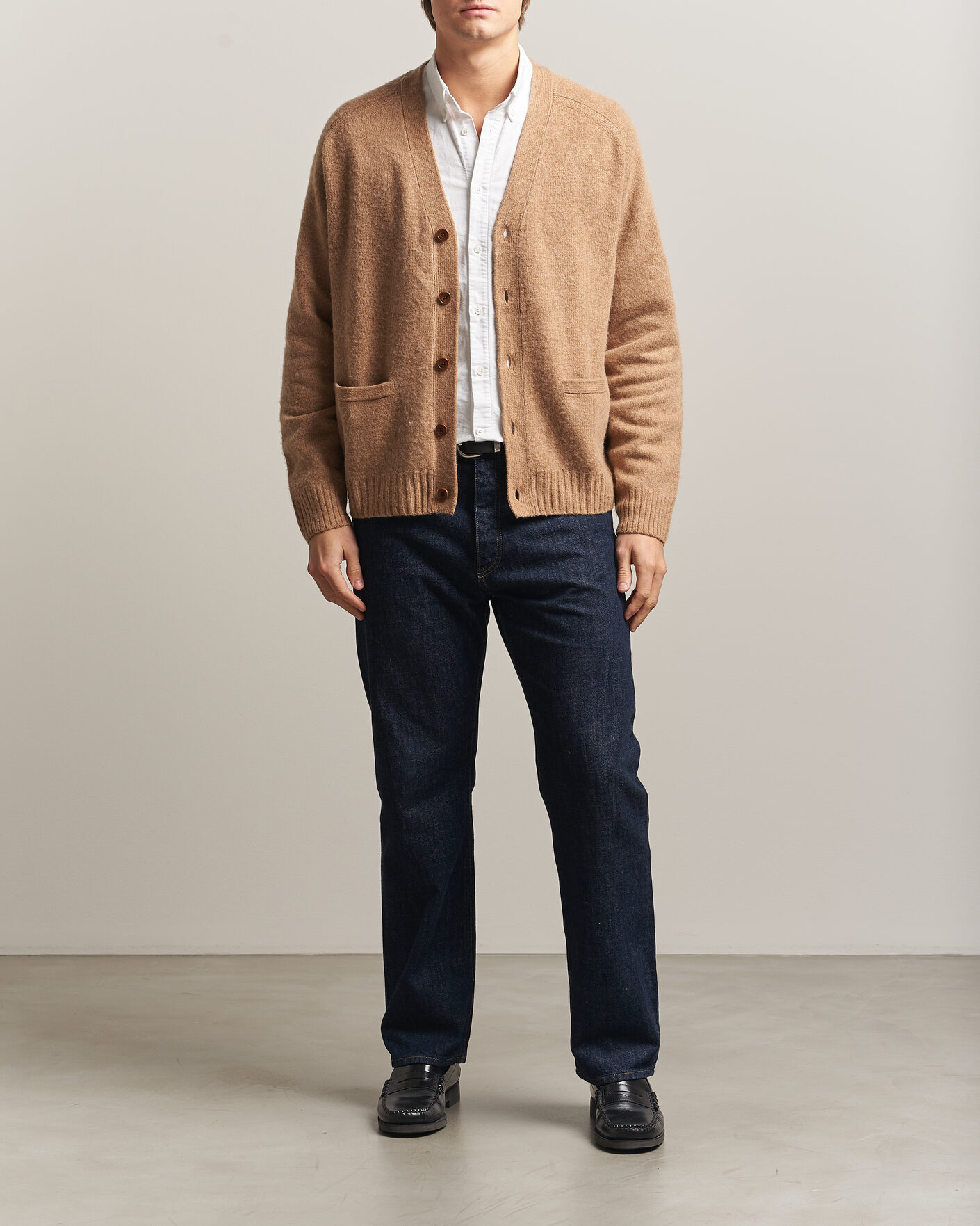 Men | Sweaters & Knitwear | Polo Ralph Lauren | Wool/Cashmere Patch Cardigan Crouton Tan Heather