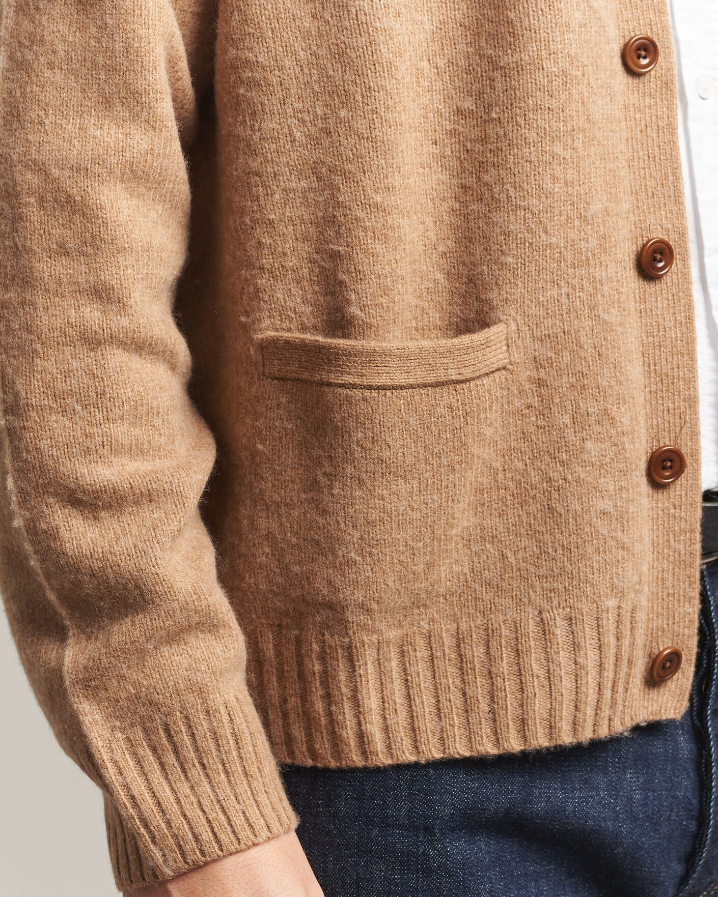 Men | Sweaters & Knitwear | Polo Ralph Lauren | Wool/Cashmere Patch Cardigan Crouton Tan Heather