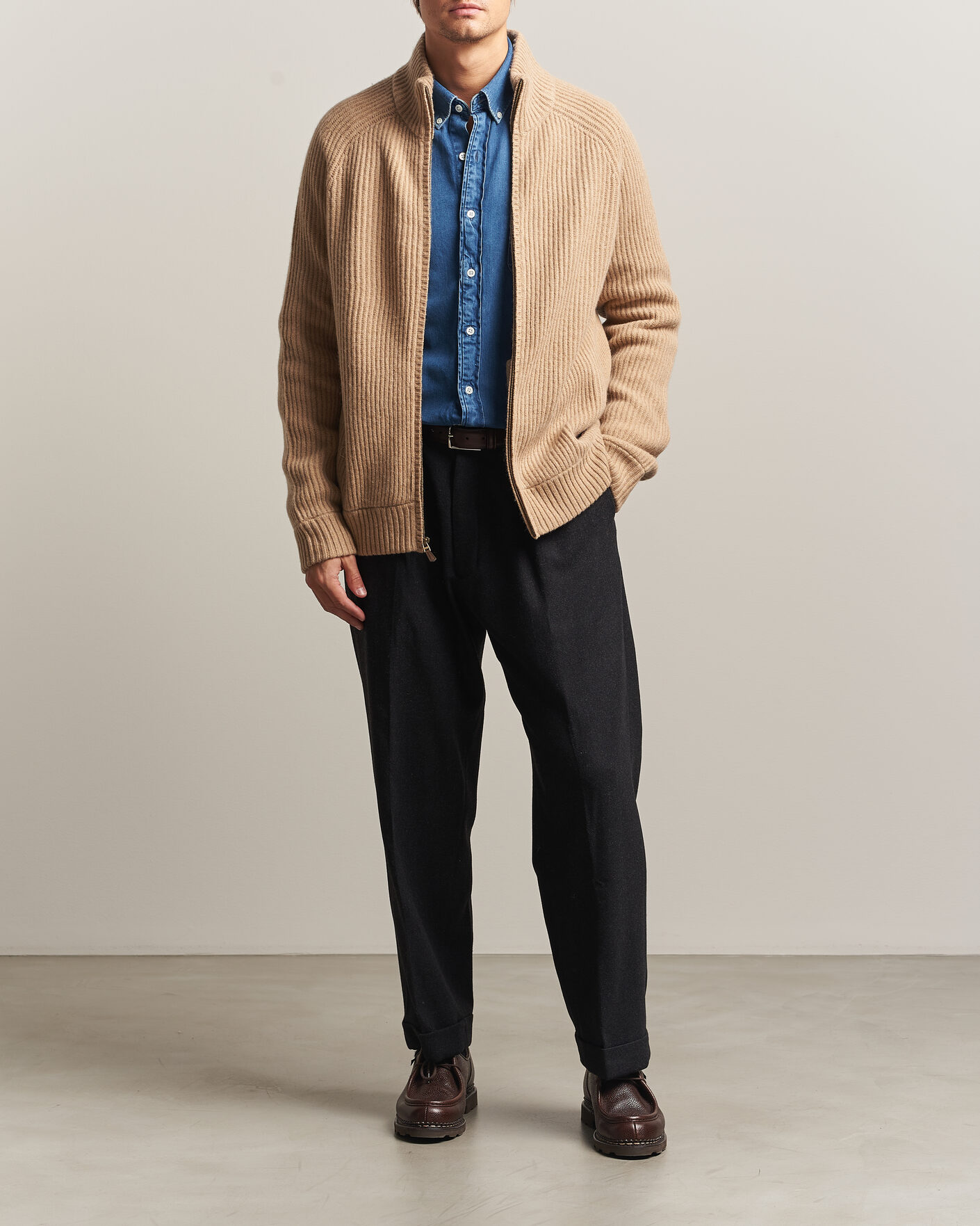 Men | Sweaters & Knitwear | Polo Ralph Lauren | Wool/Cashmere Full-Zip Camel Melange