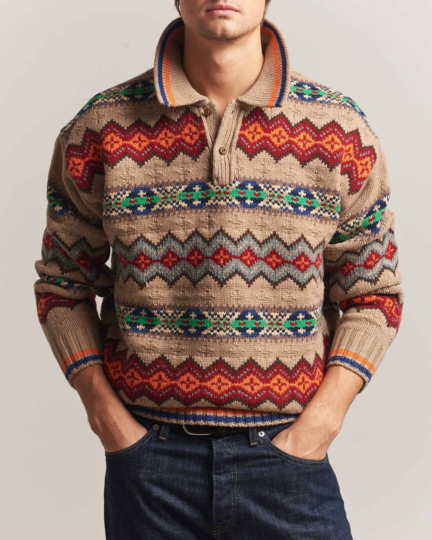 Men | Sweaters & Knitwear | Polo Ralph Lauren | Litchfield Wool Blend Sweater Tan Multi