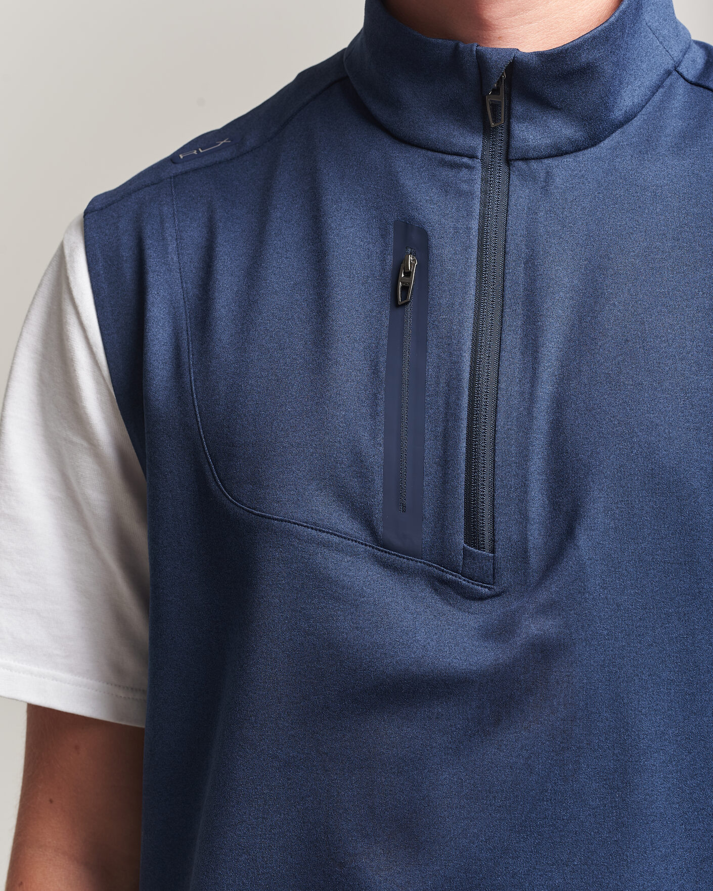 Men | Sweaters & Knitwear | RLX Ralph Lauren | Luxury Jersey Vest Half Zip Spring Navy Heather