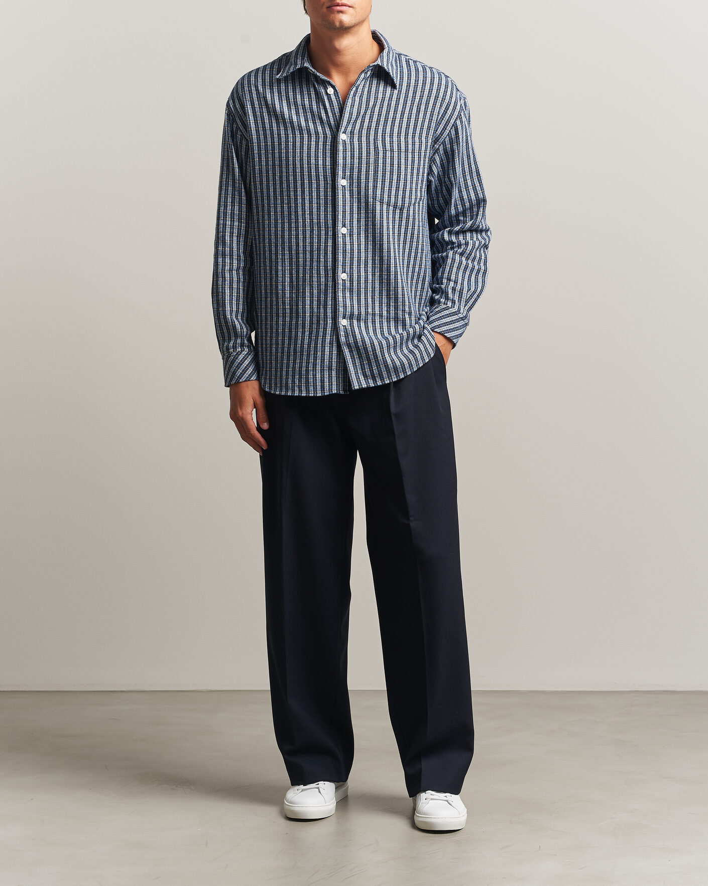 Men | Shirts | Samsøe Samsøe | Luan Brushed Cotton Checked Shirt Cyaneus