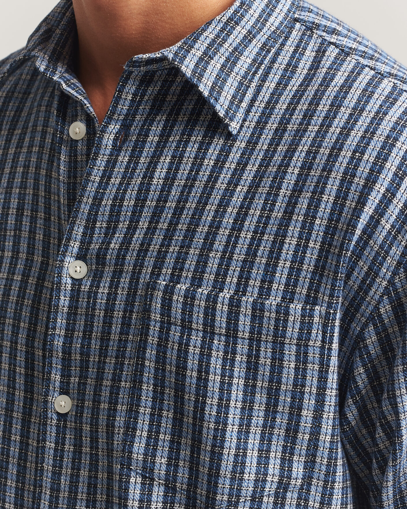 Men | Shirts | Samsøe Samsøe | Luan Brushed Cotton Checked Shirt Cyaneus