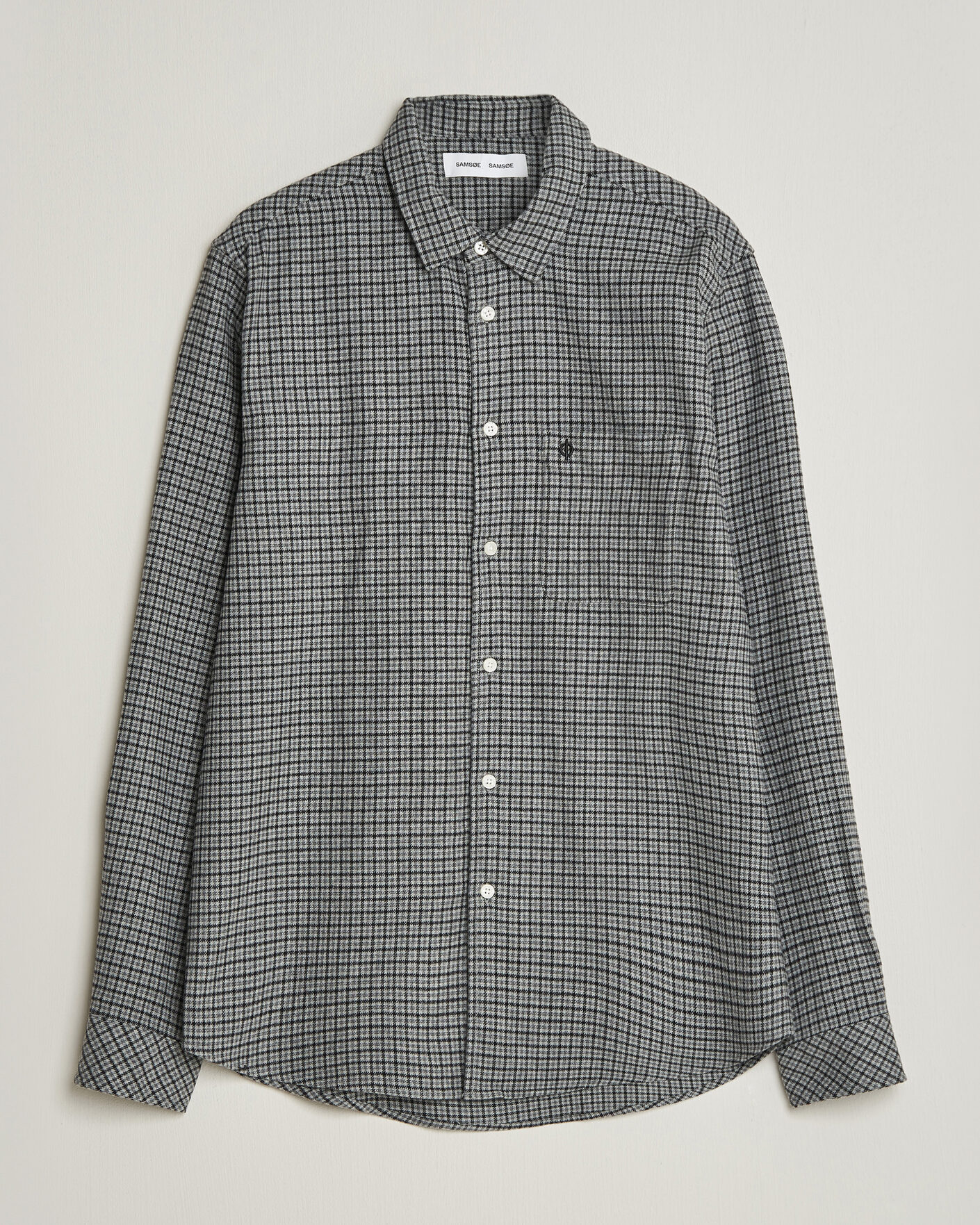 Men | Shirts | Samsøe Samsøe | Liam Brushed Cotton Checked Shirt Grey Melange