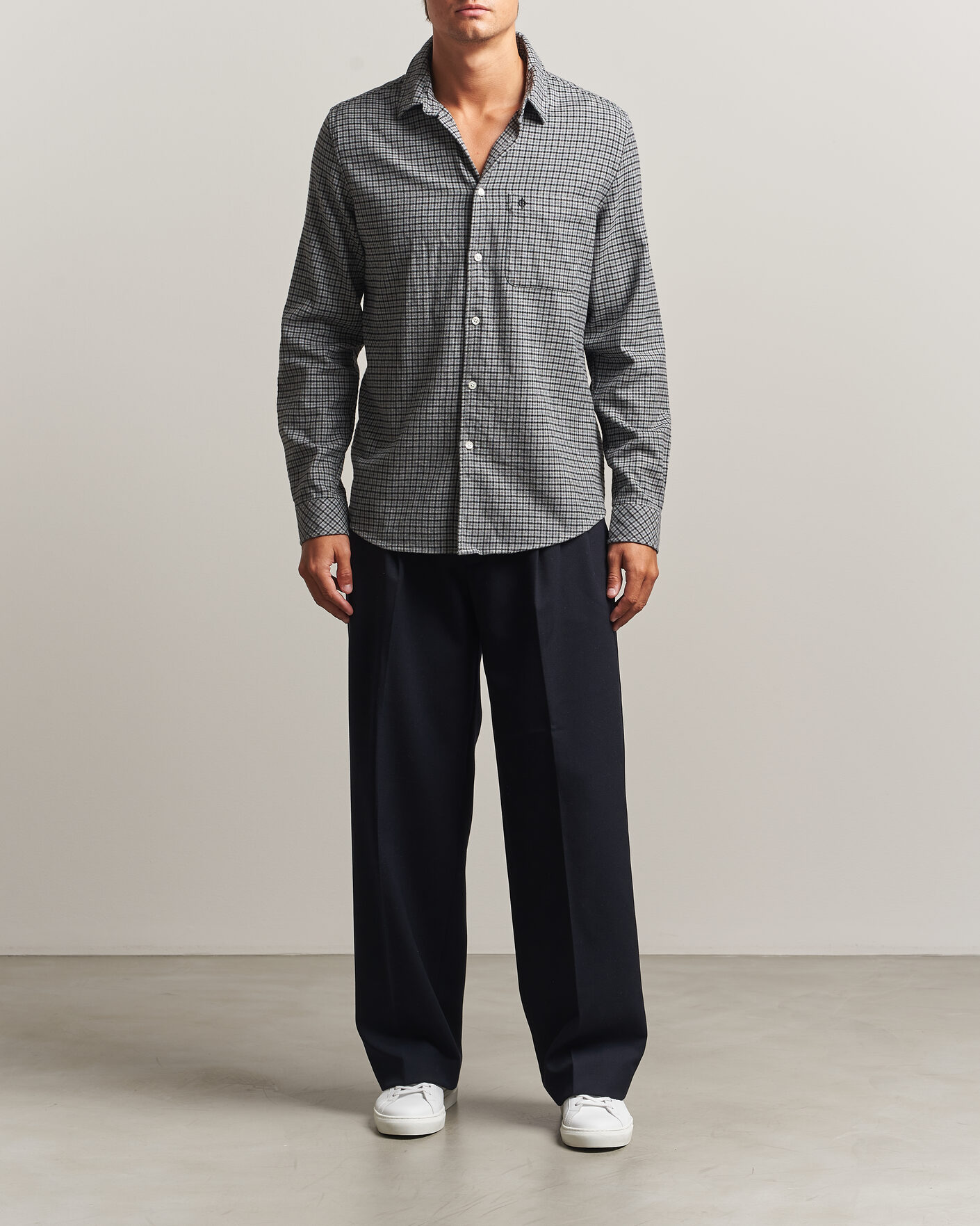 Men | Shirts | Samsøe Samsøe | Liam Brushed Cotton Checked Shirt Grey Melange