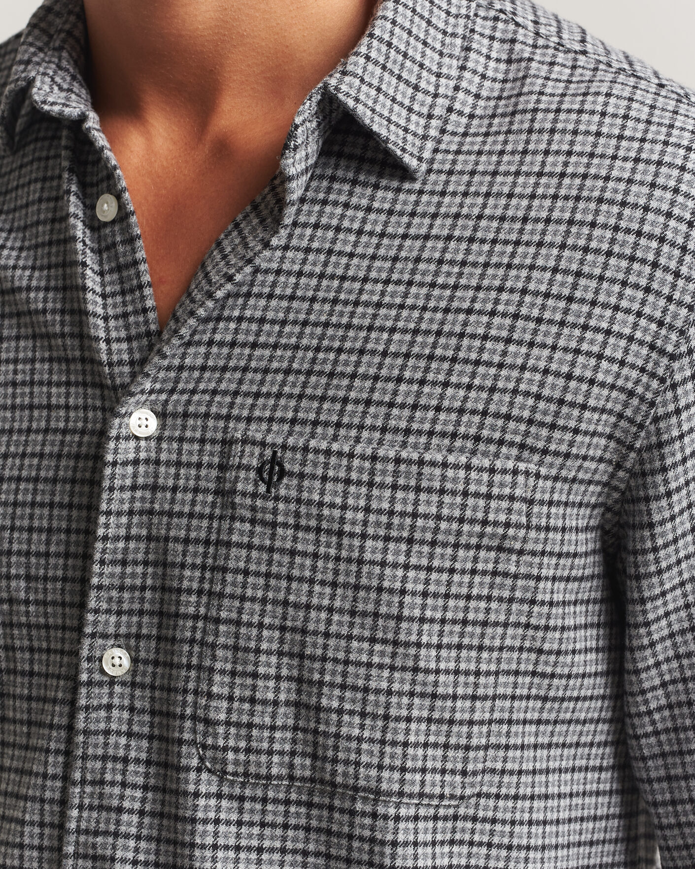 Men | Shirts | Samsøe Samsøe | Liam Brushed Cotton Checked Shirt Grey Melange