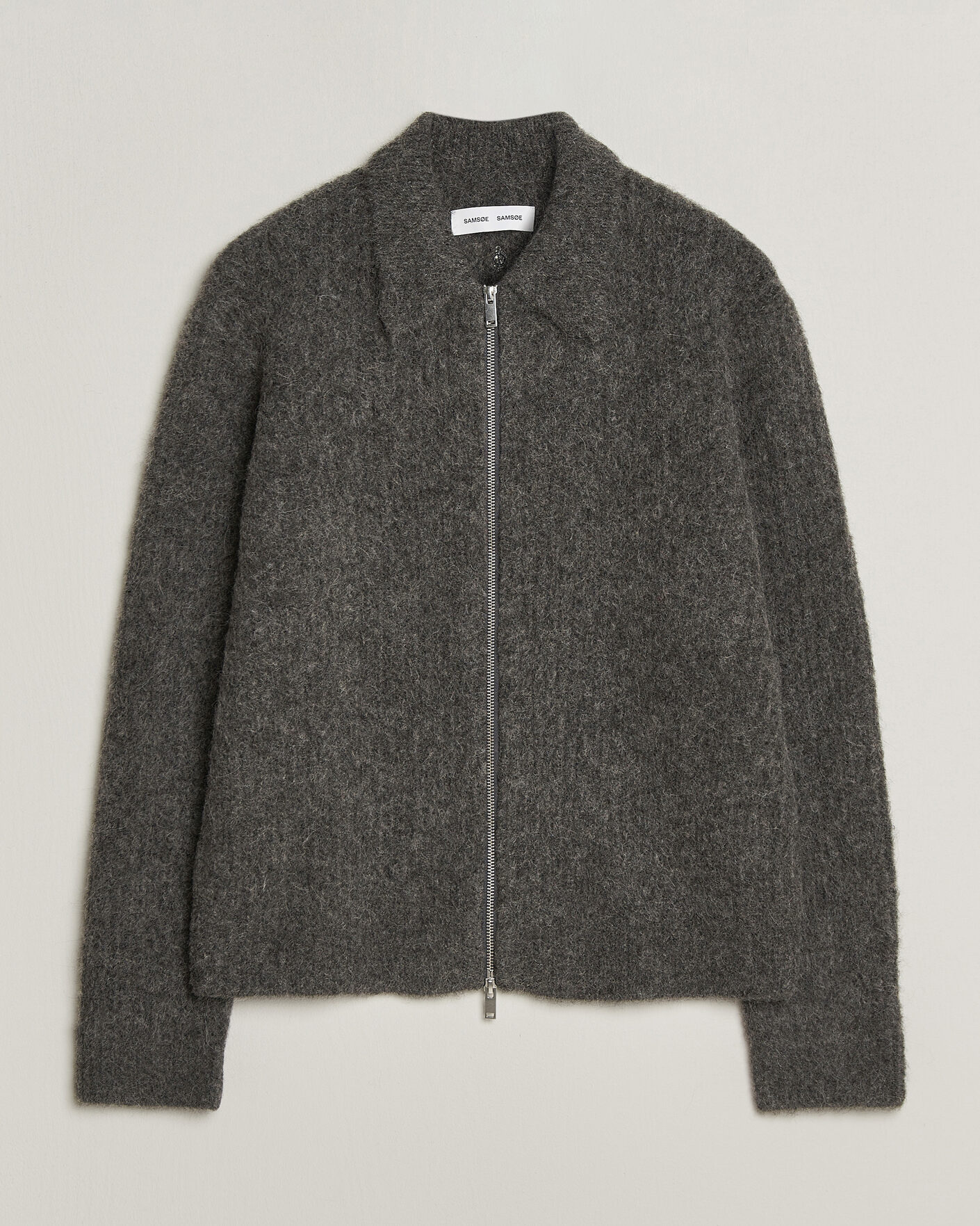Men | Sweaters & Knitwear | Samsøe Samsøe | Job Alpaca Knitted Full Zip Dark Grey Melange