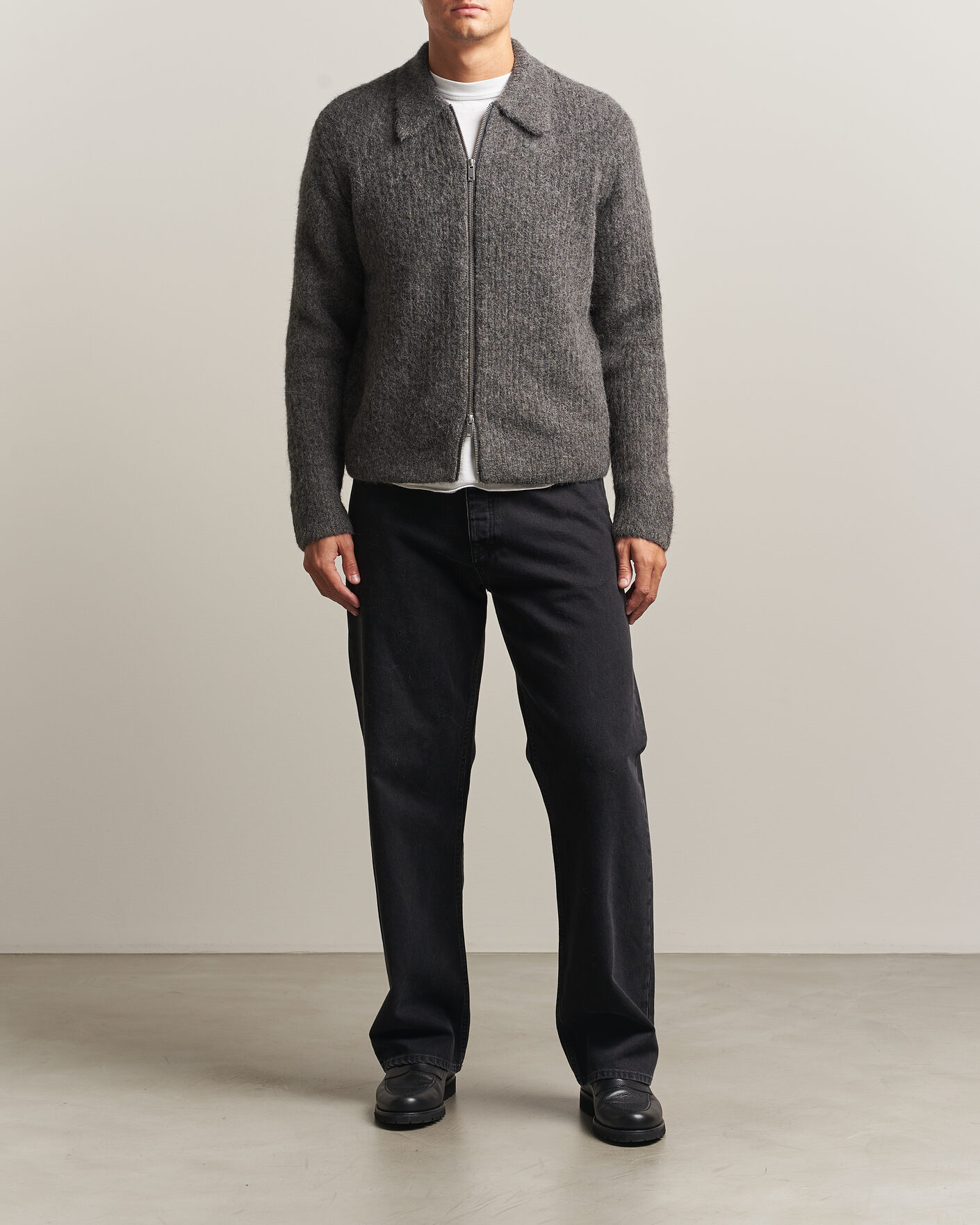 Men | Sweaters & Knitwear | Samsøe Samsøe | Job Alpaca Knitted Full Zip Dark Grey Melange
