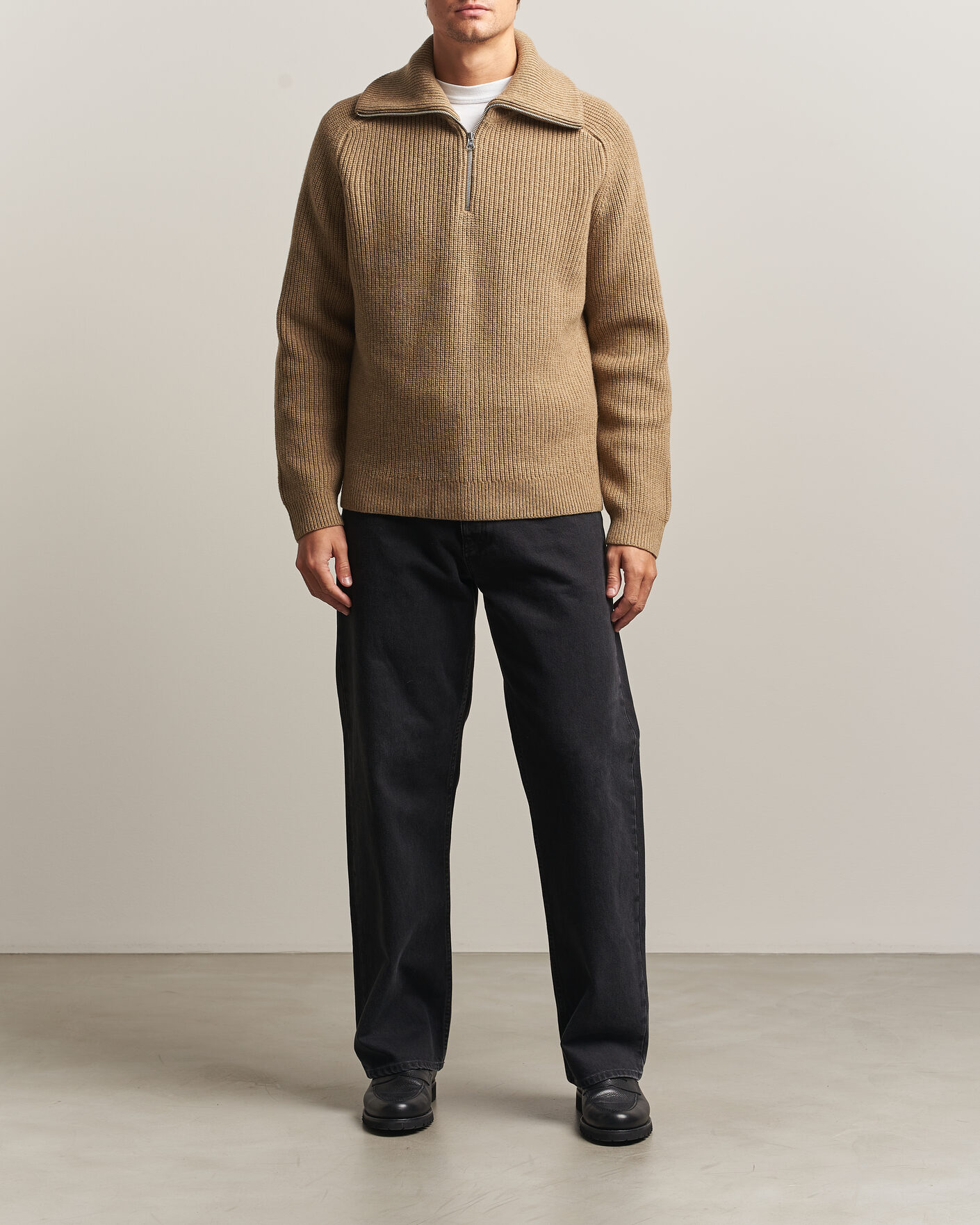 Men | Sweaters & Knitwear | Samsøe Samsøe | Rick Wool Heavy Knitted Half Zip Lead Gray