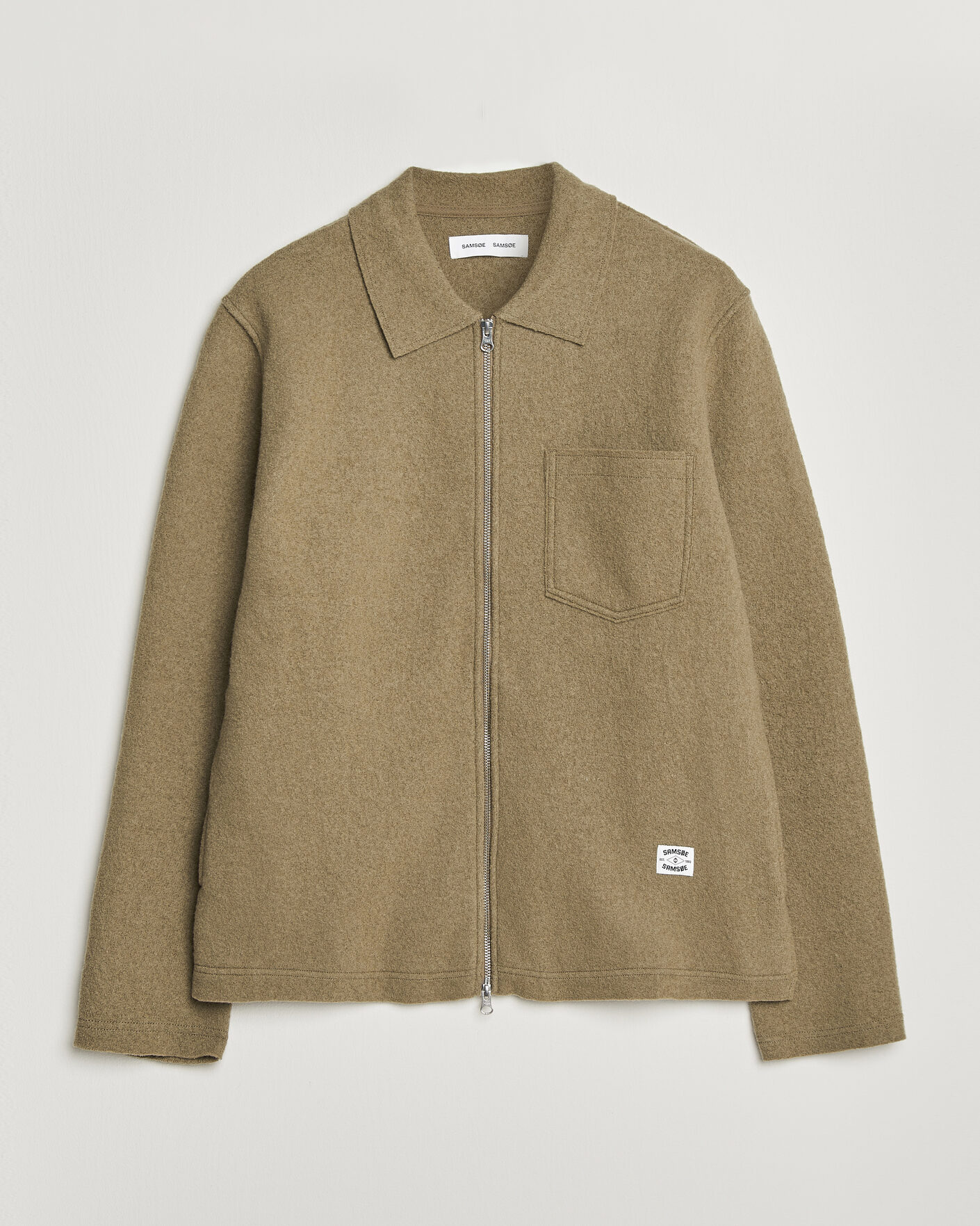 Men | Sweaters & Knitwear | Samsøe Samsøe | Hannes Boiled Wool Full Zip Lead Gray