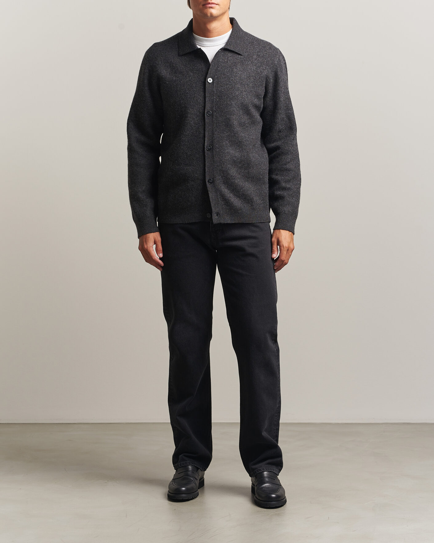 Men | Sweaters & Knitwear | Samsøe Samsøe | Richard Wool Knitted Cardigan Dark Grey Melange