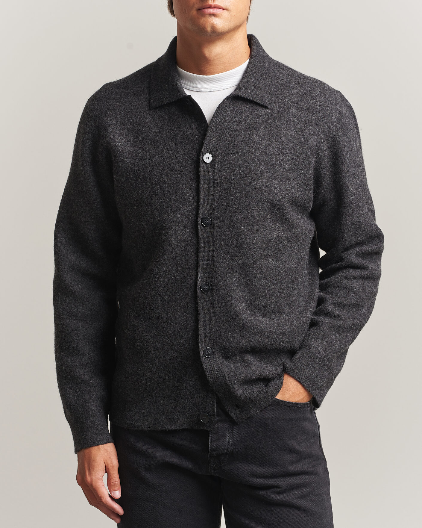 Men | Sweaters & Knitwear | Samsøe Samsøe | Richard Wool Knitted Cardigan Dark Grey Melange