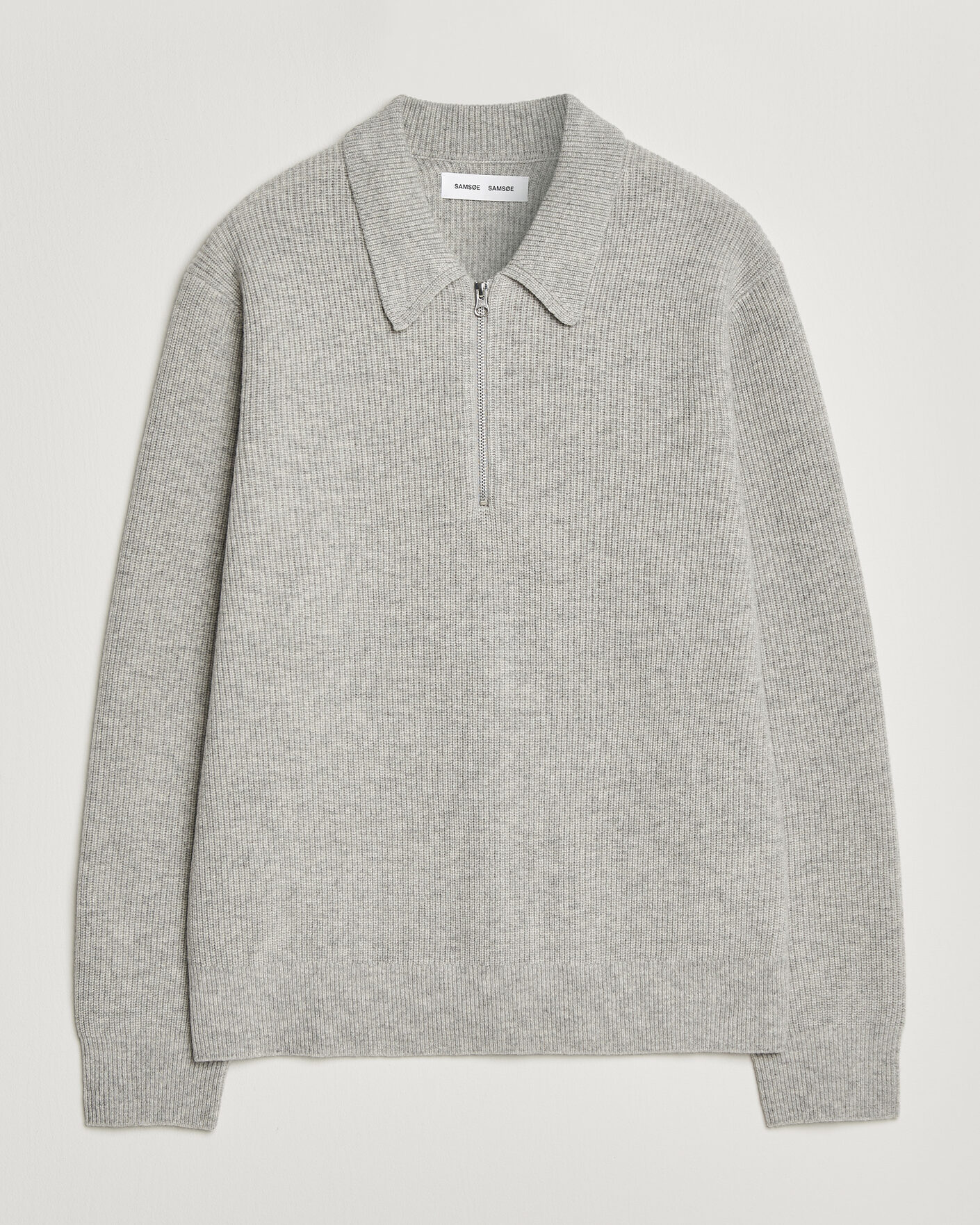 Men | Sweaters & Knitwear | Samsøe Samsøe | Isak Knitted Half Zip Polo Grey Melange