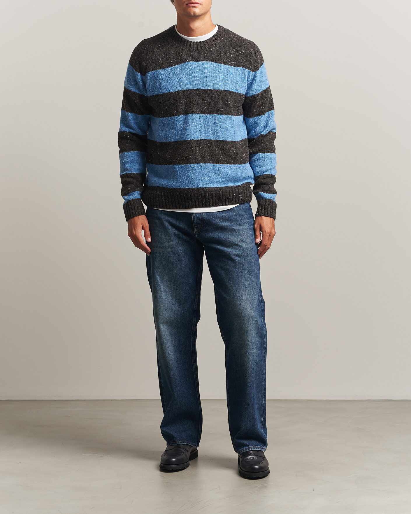 Men | Sweaters & Knitwear | Samsøe Samsøe | Nate Donegal Wool Knitted Striped Sweater Brown/Blue