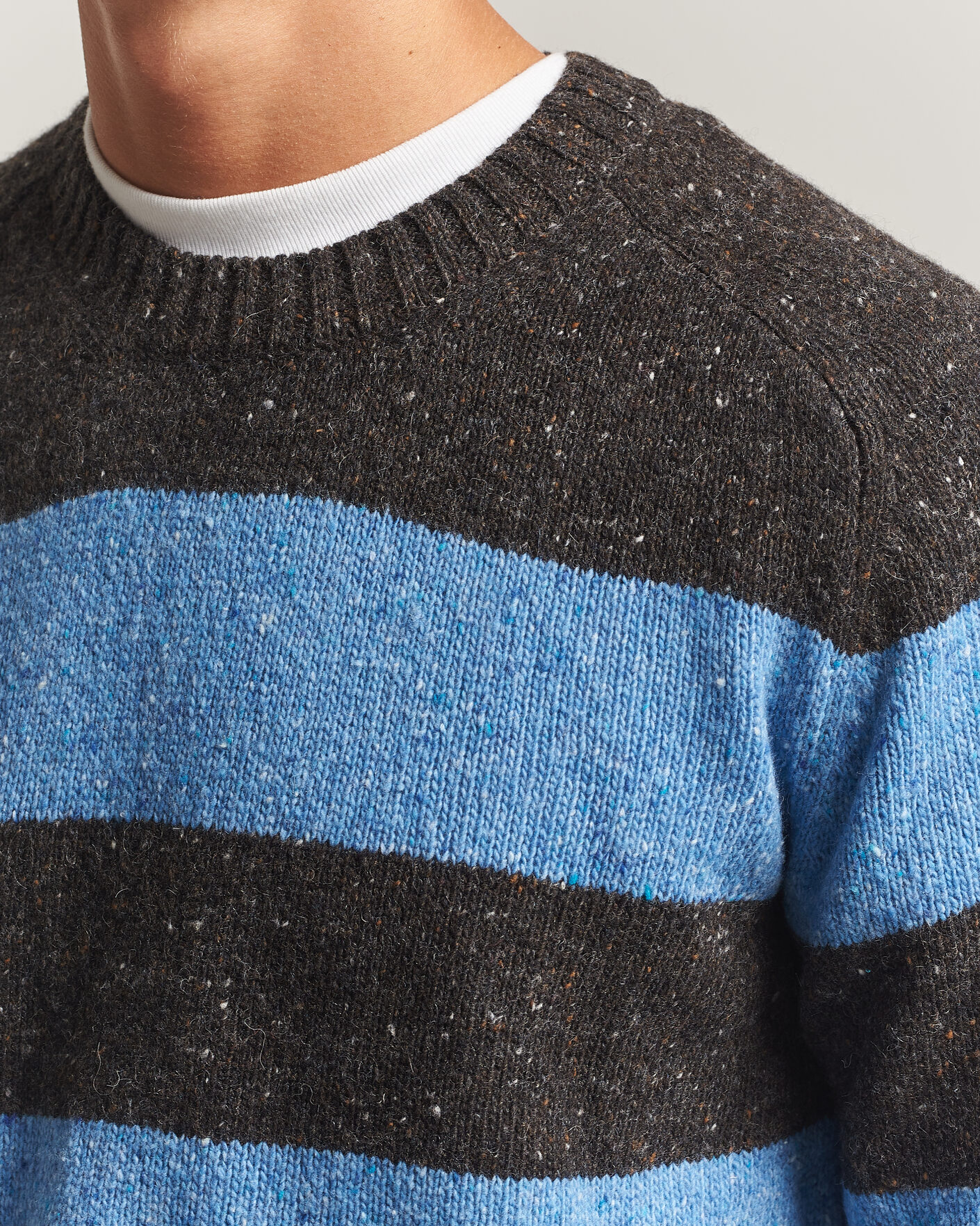 Men | Sweaters & Knitwear | Samsøe Samsøe | Nate Donegal Wool Knitted Striped Sweater Brown/Blue