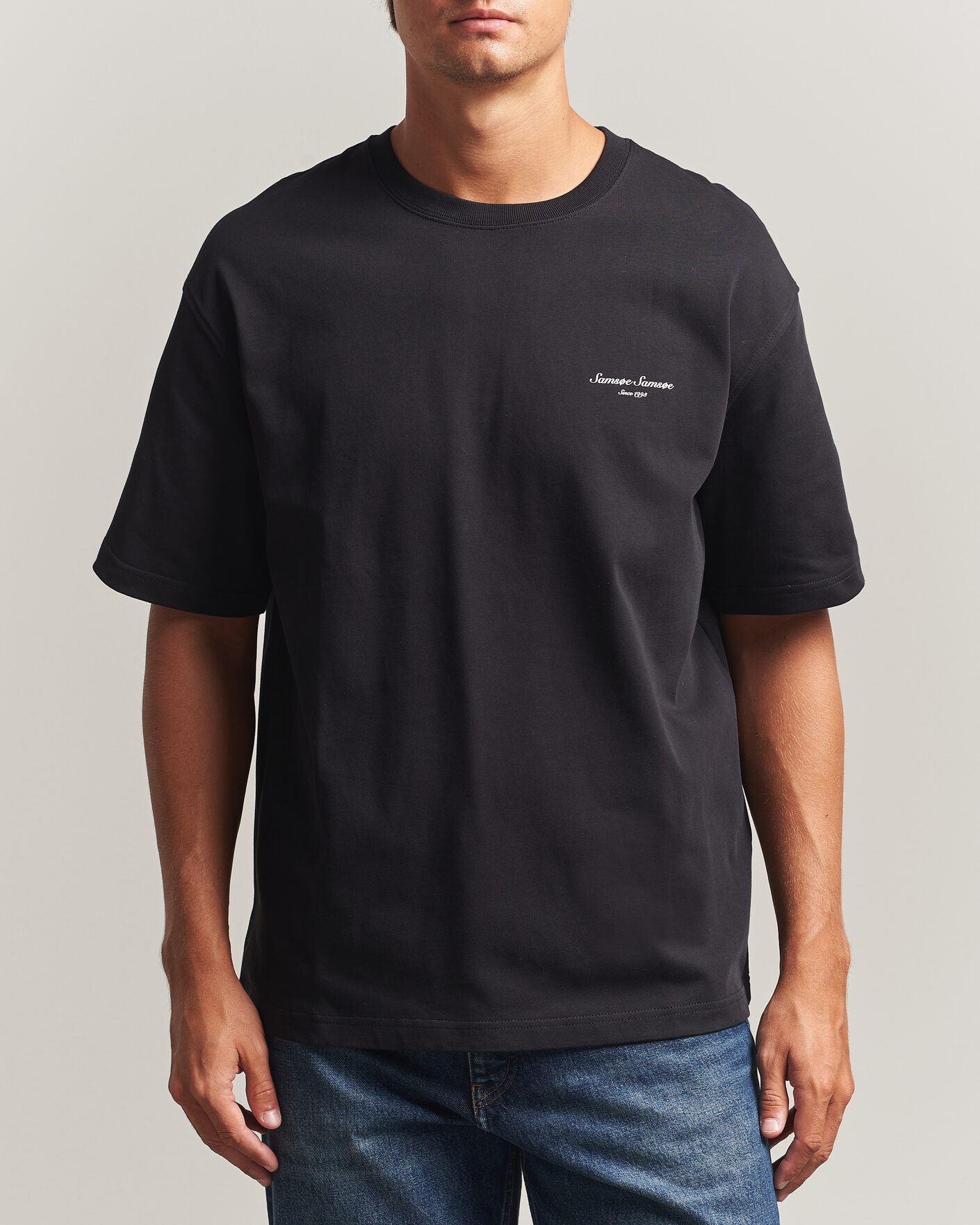 Men | T-Shirts | Samsøe Samsøe | Uni Printed Crew Neck T-Shirt Black Building