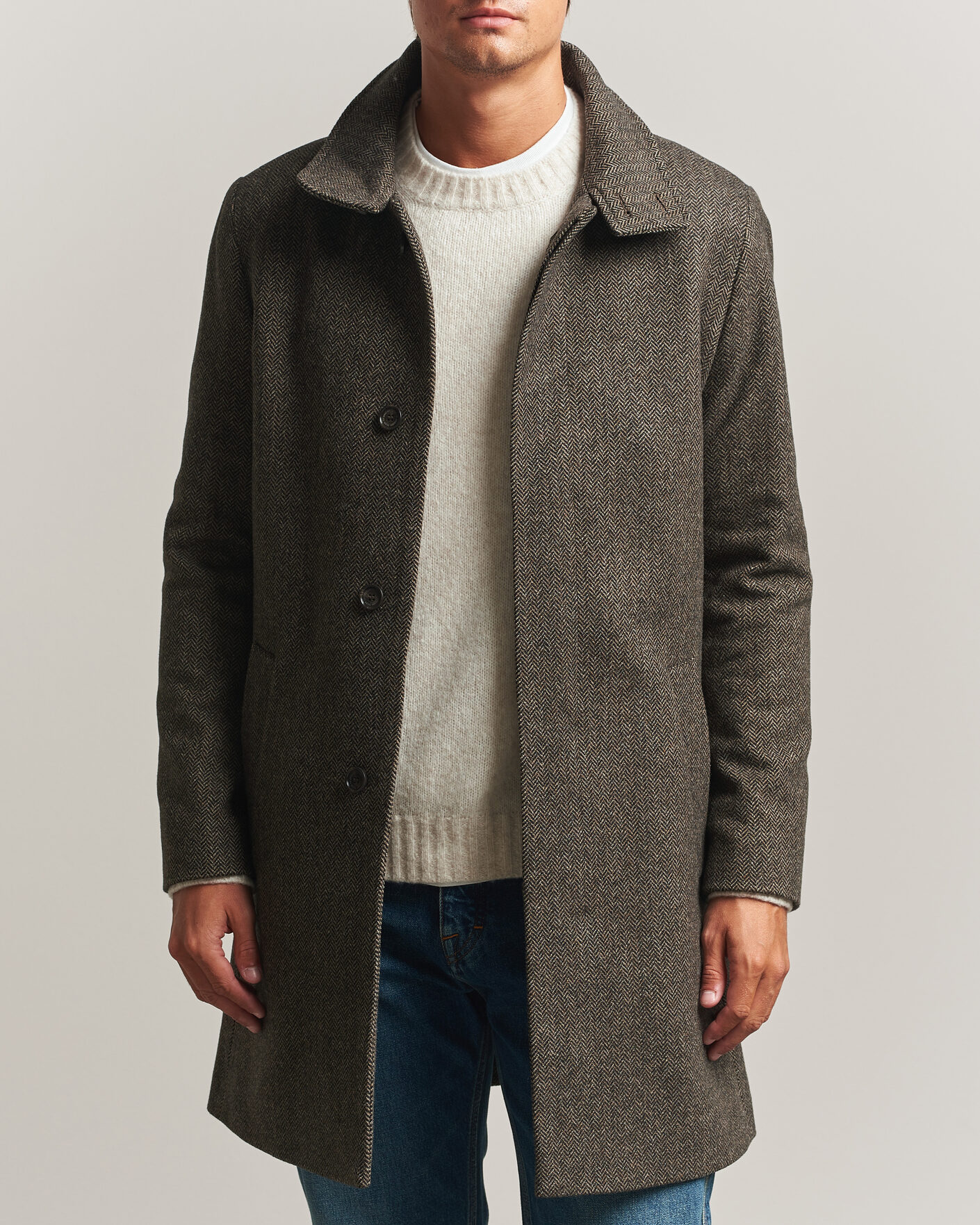 Men | Coats & Jackets | Tiger of Sweden | Aleric Wool Herringbone Coat Brown