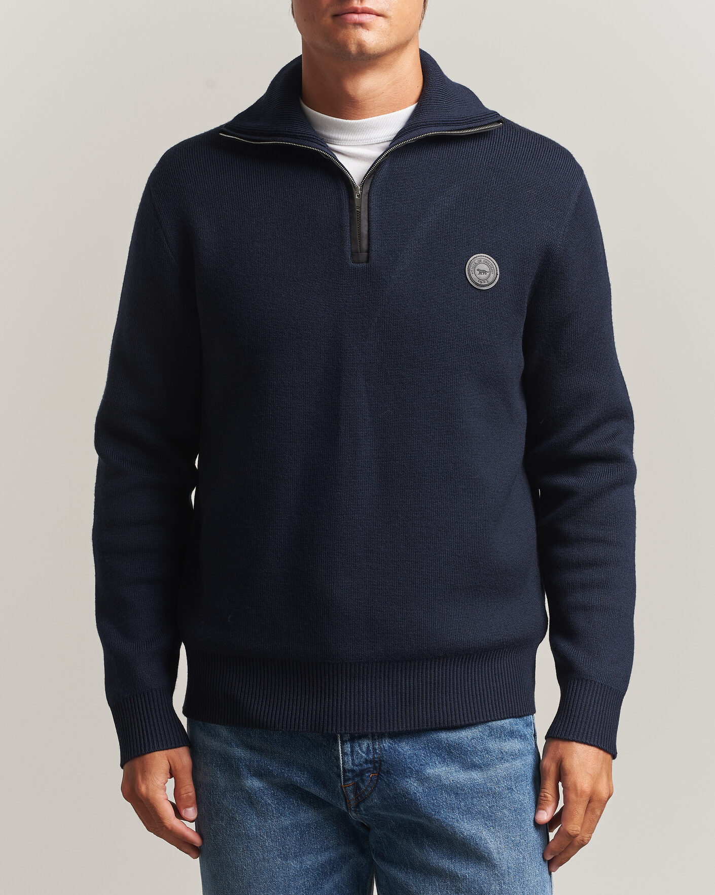 Men | Sweaters & Knitwear | Tiger of Sweden | Hamish Wool Heavy Knitted Half Zip Night Grape
